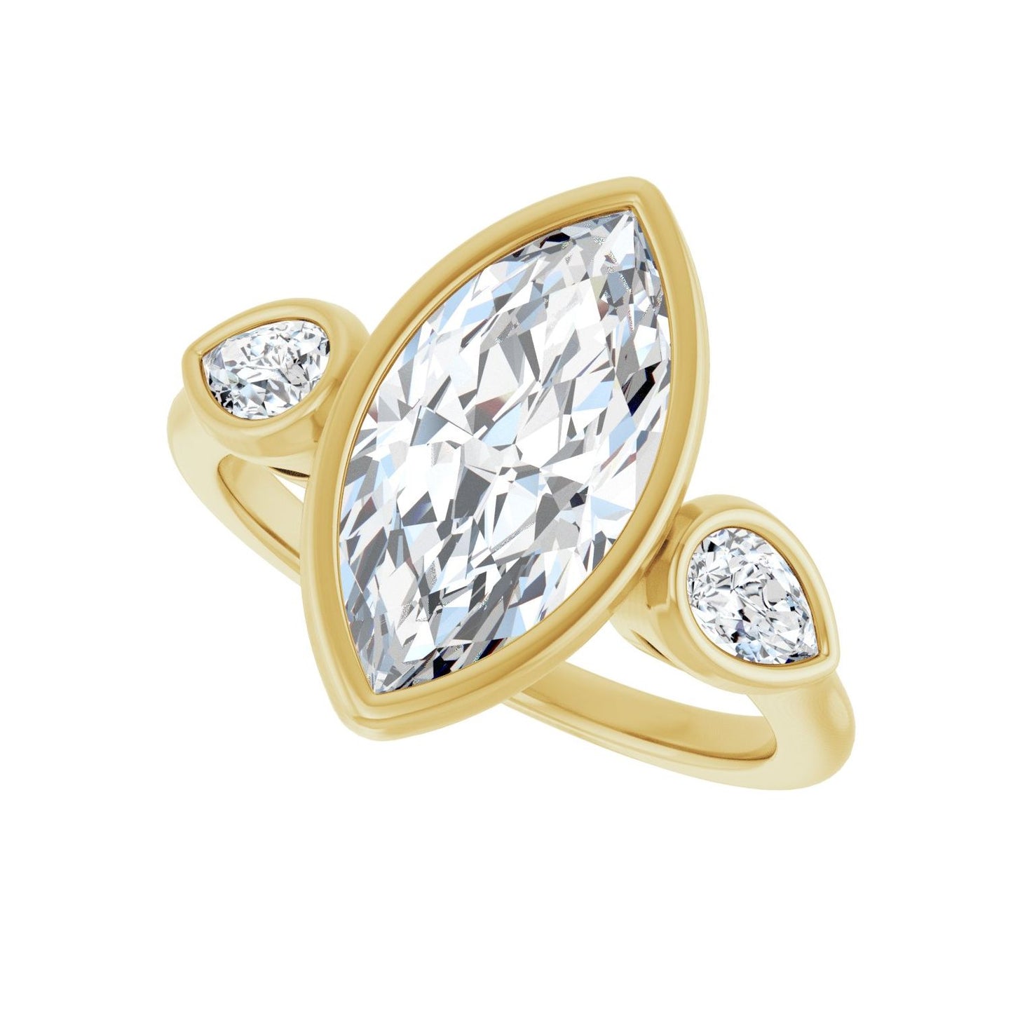 Marquise Bezel-Set Three-Stone Engagement Ring | Metal Type=14K Yellow Gold | Center Stone Size=2.5 CT | Image 5