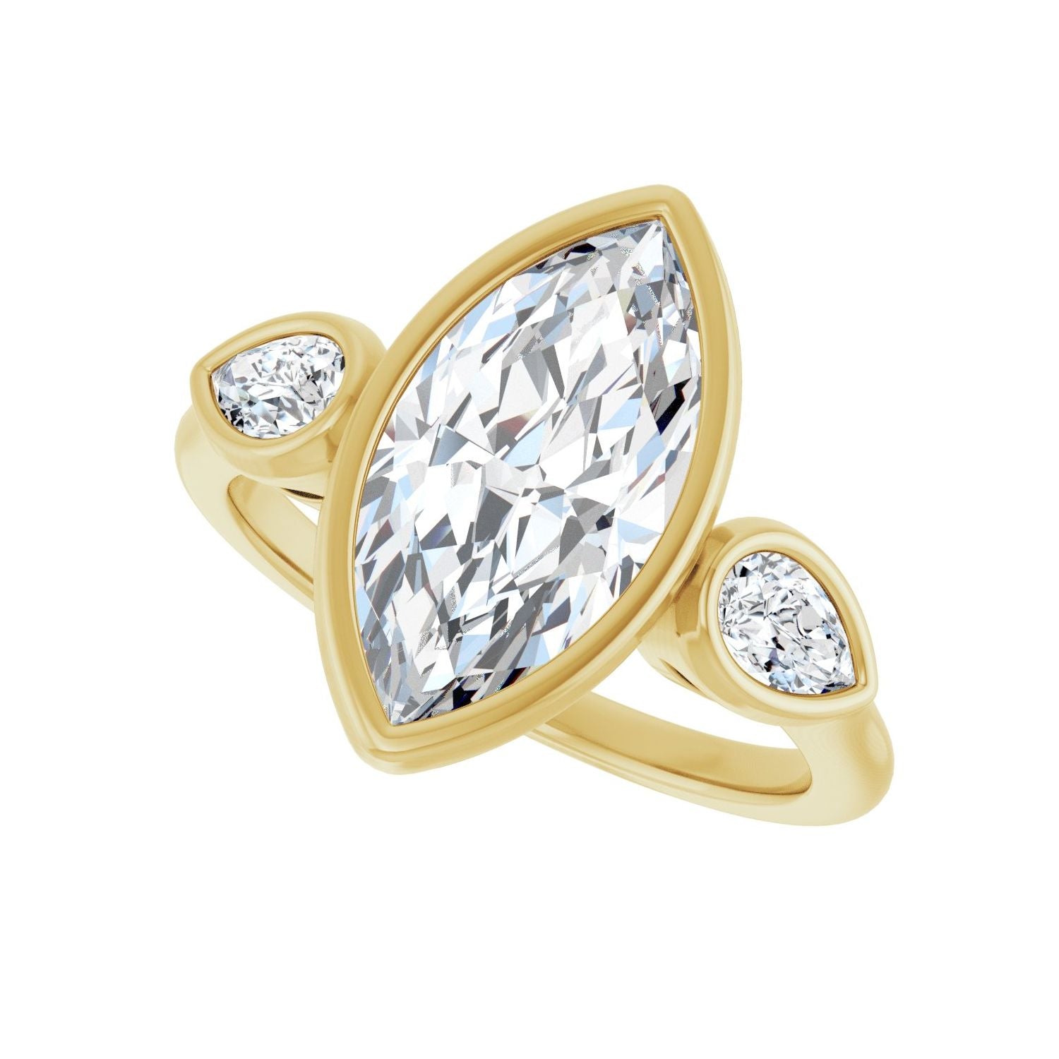 Marquise Bezel-Set Three-Stone Engagement Ring | Metal Type=14K Yellow Gold | Center Stone Size=2.5 CT | Image 5