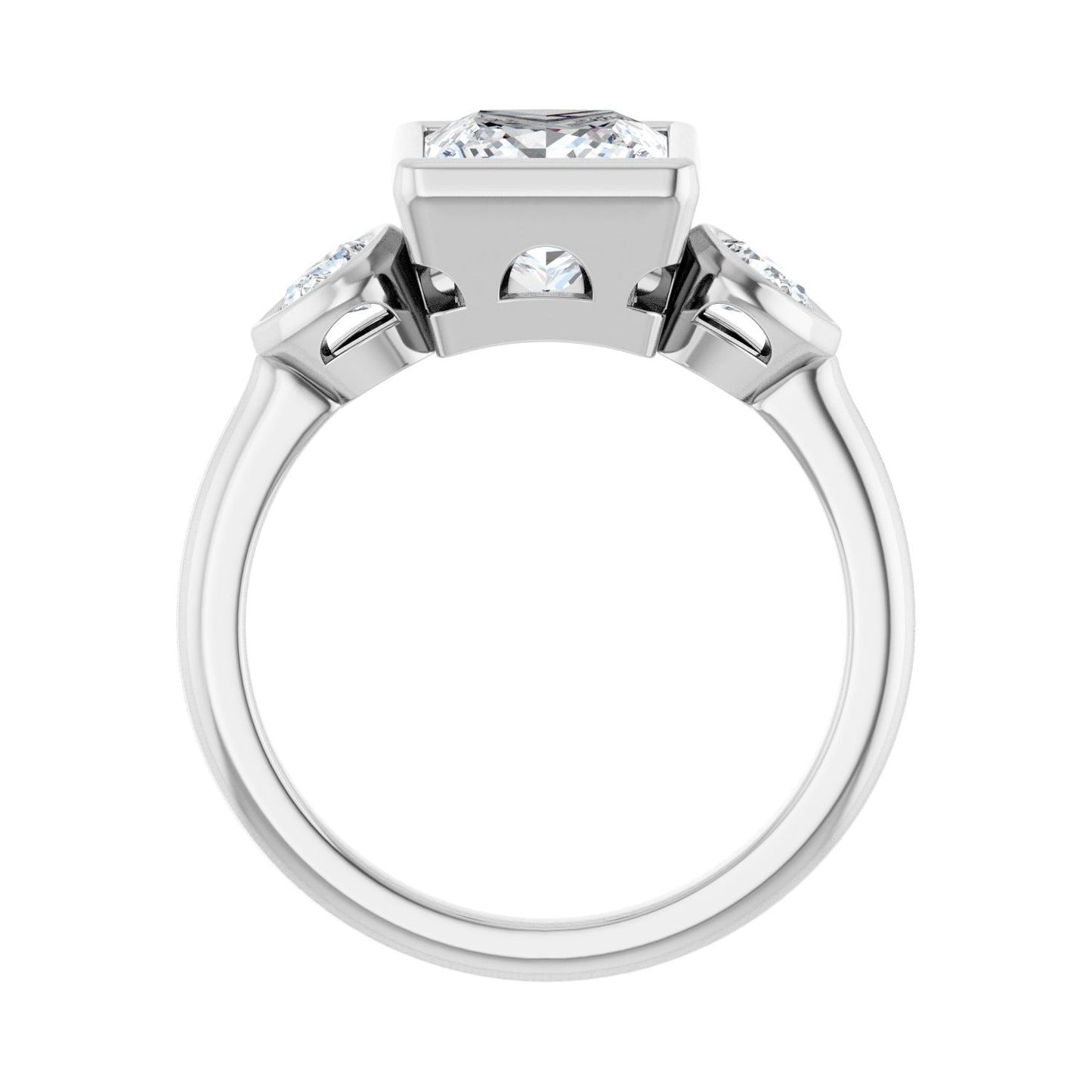 Square Bezel-Set Three-Stone Engagement Ring | Metal Type=14K White Gold | Center Stone Size=2 CT | Image 2