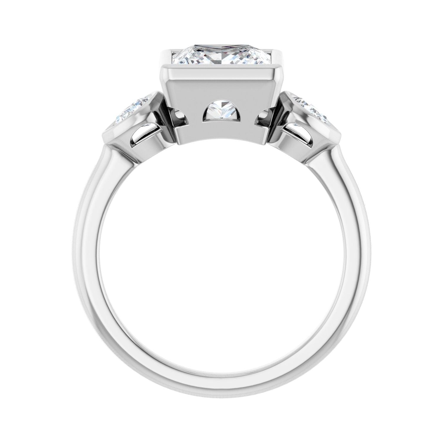 Square Bezel-Set Three-Stone Engagement Ring | Metal Type=14K White Gold | Center Stone Size=2 CT | Image 2