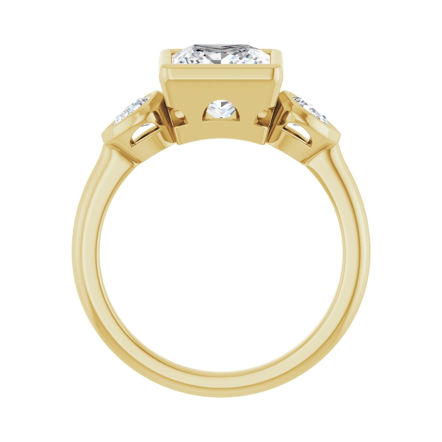 Square Bezel-Set Three-Stone Engagement Ring | Metal Type=14K Yellow Gold | Center Stone Size=2 CT | Image 2