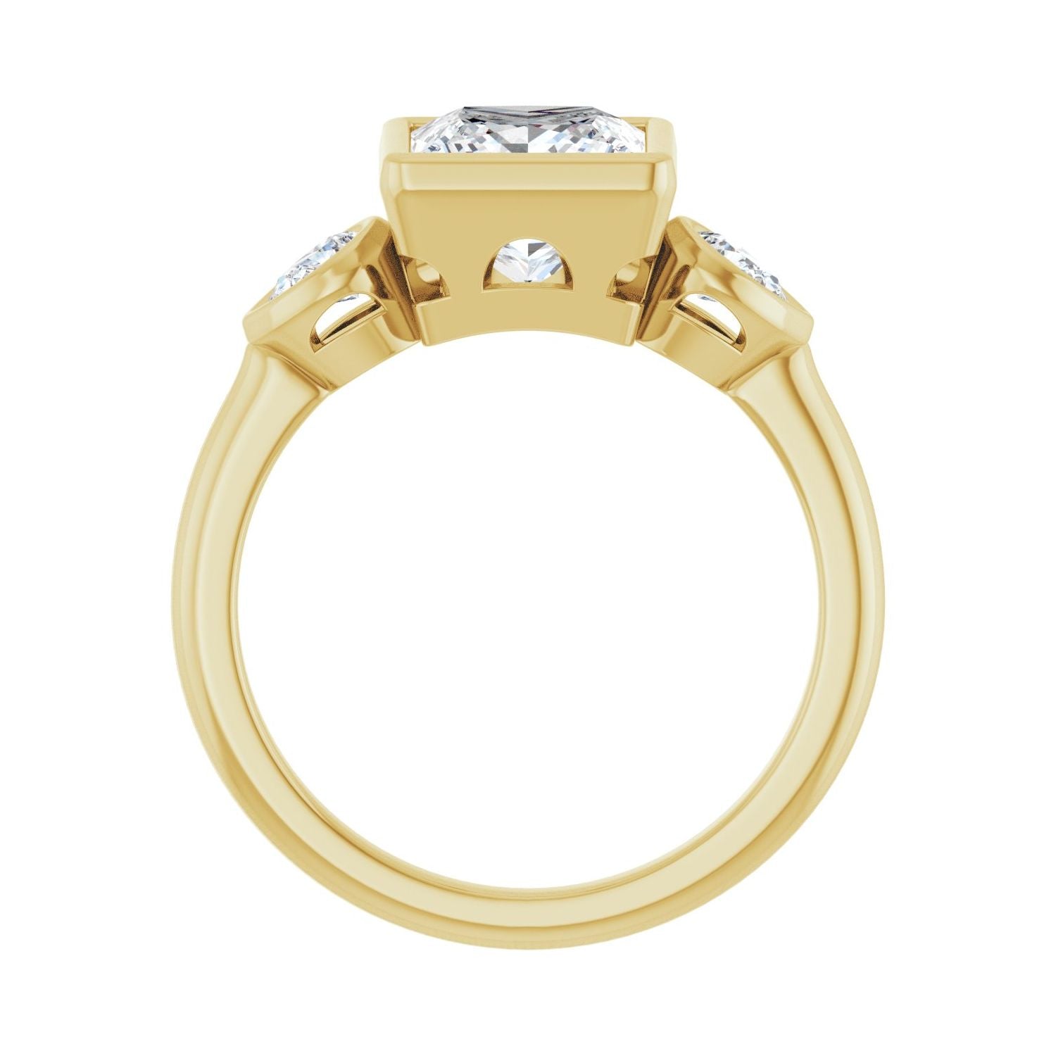 Square Bezel-Set Three-Stone Engagement Ring | Metal Type=14K Yellow Gold | Center Stone Size=2 CT | Image 2
