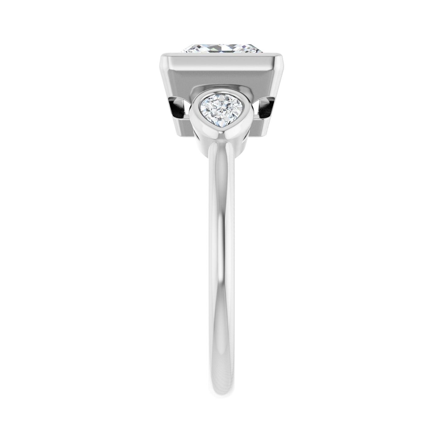 Square Bezel-Set Three-Stone Engagement Ring | Metal Type=14K White Gold | Center Stone Size=2 CT | Image 4