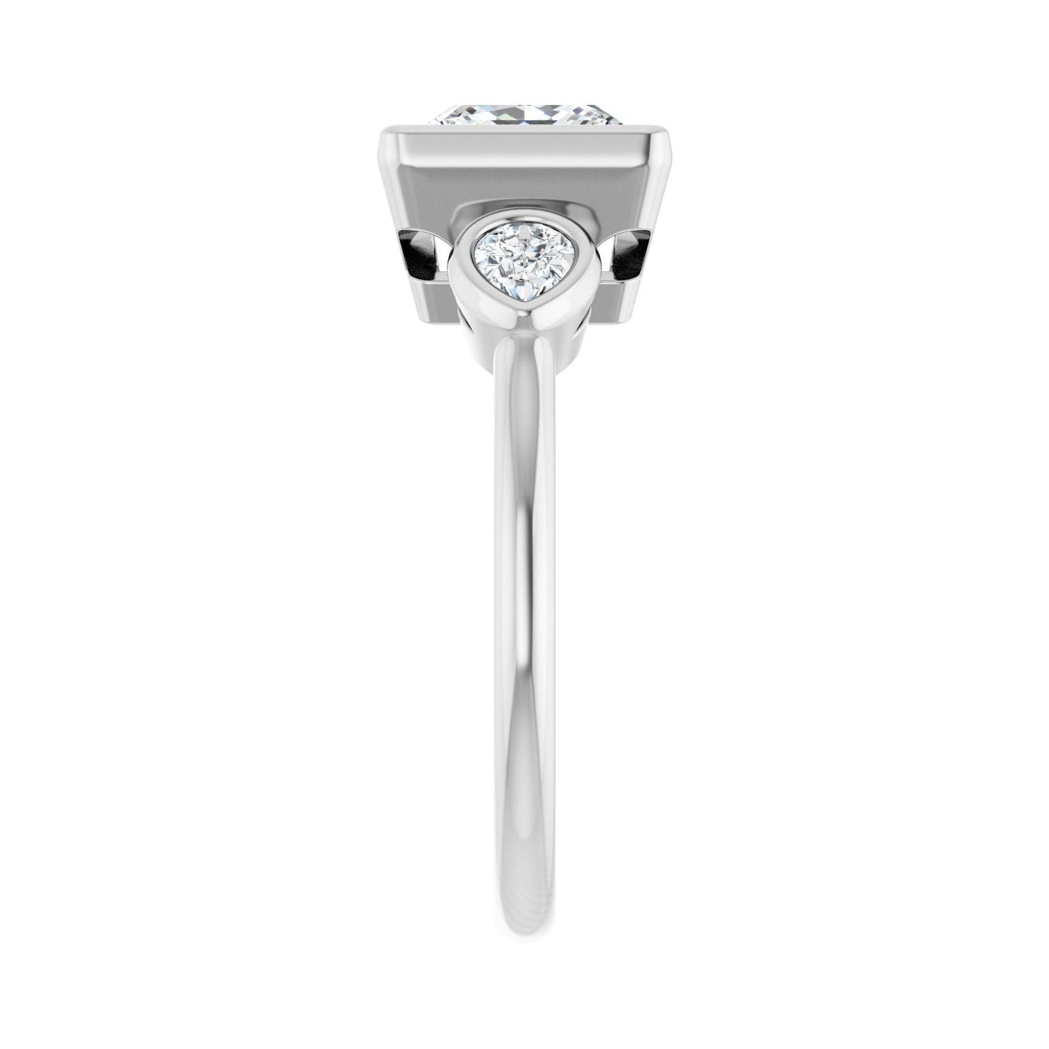 Square Bezel-Set Three-Stone Engagement Ring | Metal Type=14K White Gold | Center Stone Size=2 CT | Image 4