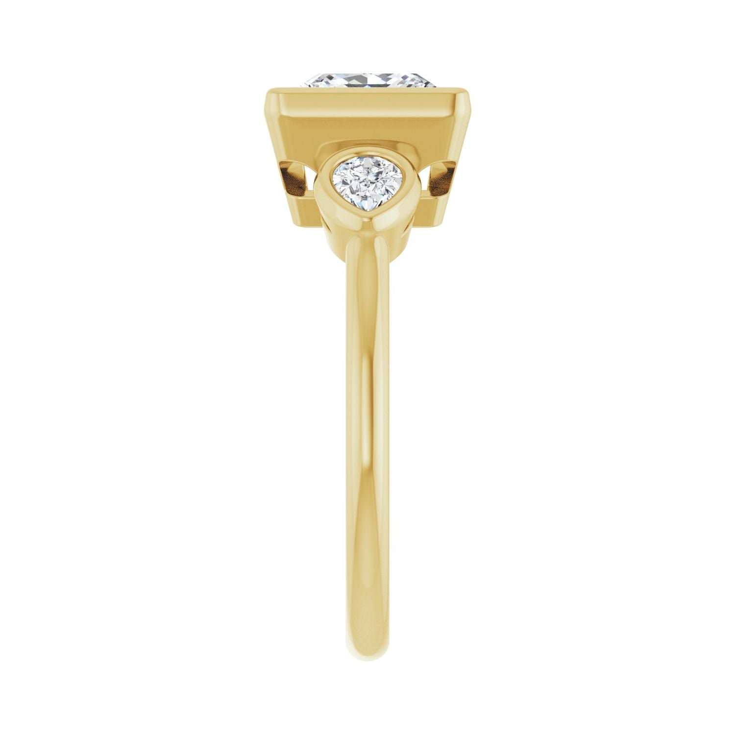 Square Bezel-Set Three-Stone Engagement Ring | Metal Type=14K Yellow Gold | Center Stone Size=2 CT | Image 4