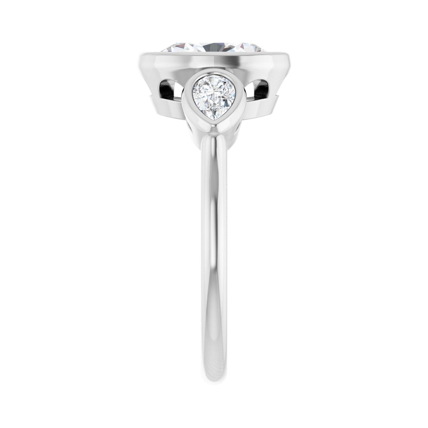 Oval Bezel-Set Three-Stone Engagement Ring | Metal Type=14K White Gold | Center Stone Size=2 CT | Image 4