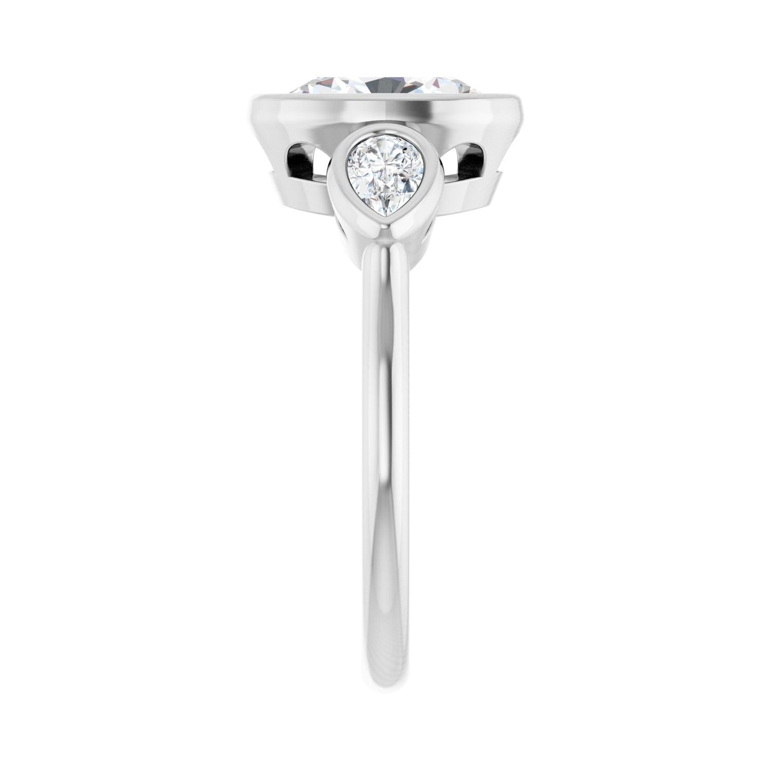 Oval Bezel-Set Three-Stone Engagement Ring | Metal Type=14K White Gold | Center Stone Size=2 CT | Image 4
