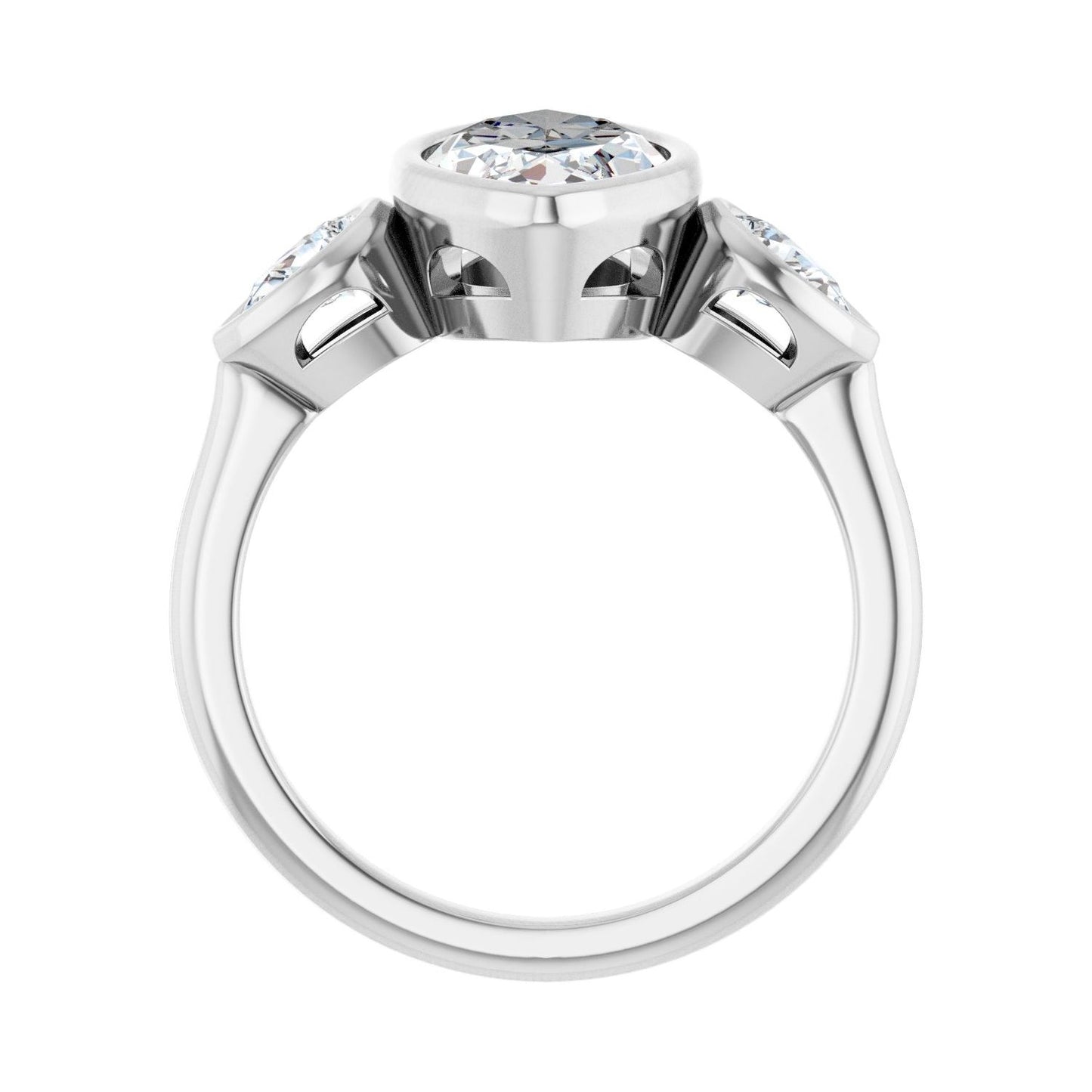 Marquise Bezel-Set Three-Stone Engagement Ring | Metal Type=14K White Gold | Center Stone Size=2.5 CT | Image 2