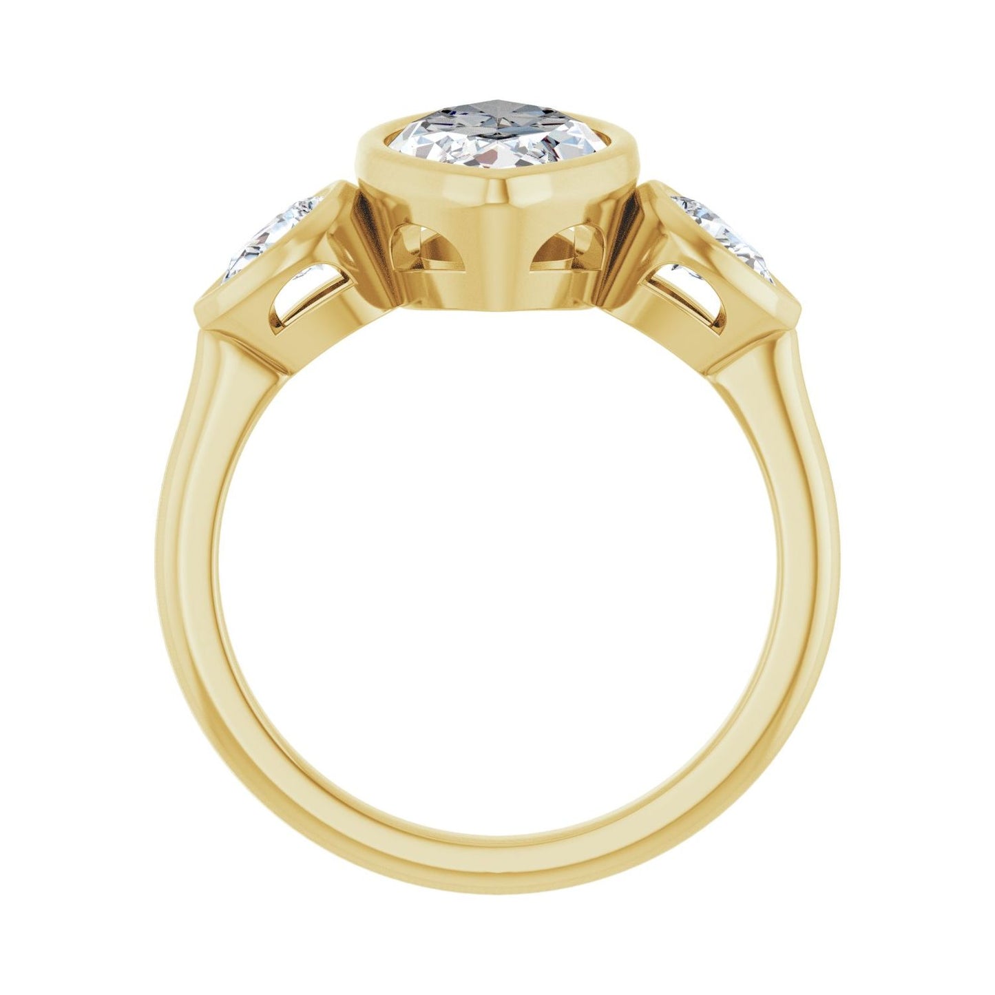 Marquise Bezel-Set Three-Stone Engagement Ring | Metal Type=14K Yellow Gold | Center Stone Size=2.5 CT | Image 2