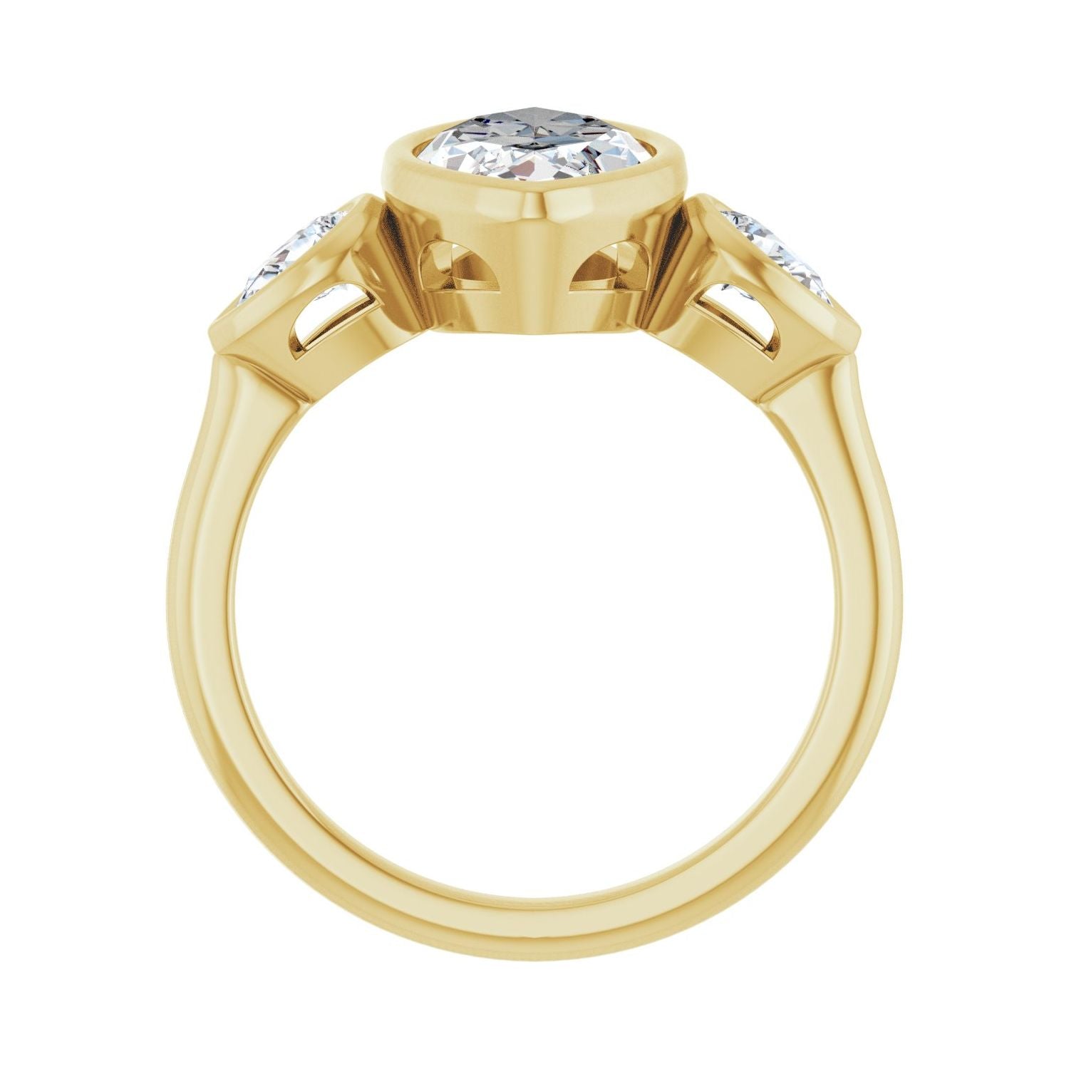 Marquise Bezel-Set Three-Stone Engagement Ring | Metal Type=14K Yellow Gold | Center Stone Size=2.5 CT | Image 2