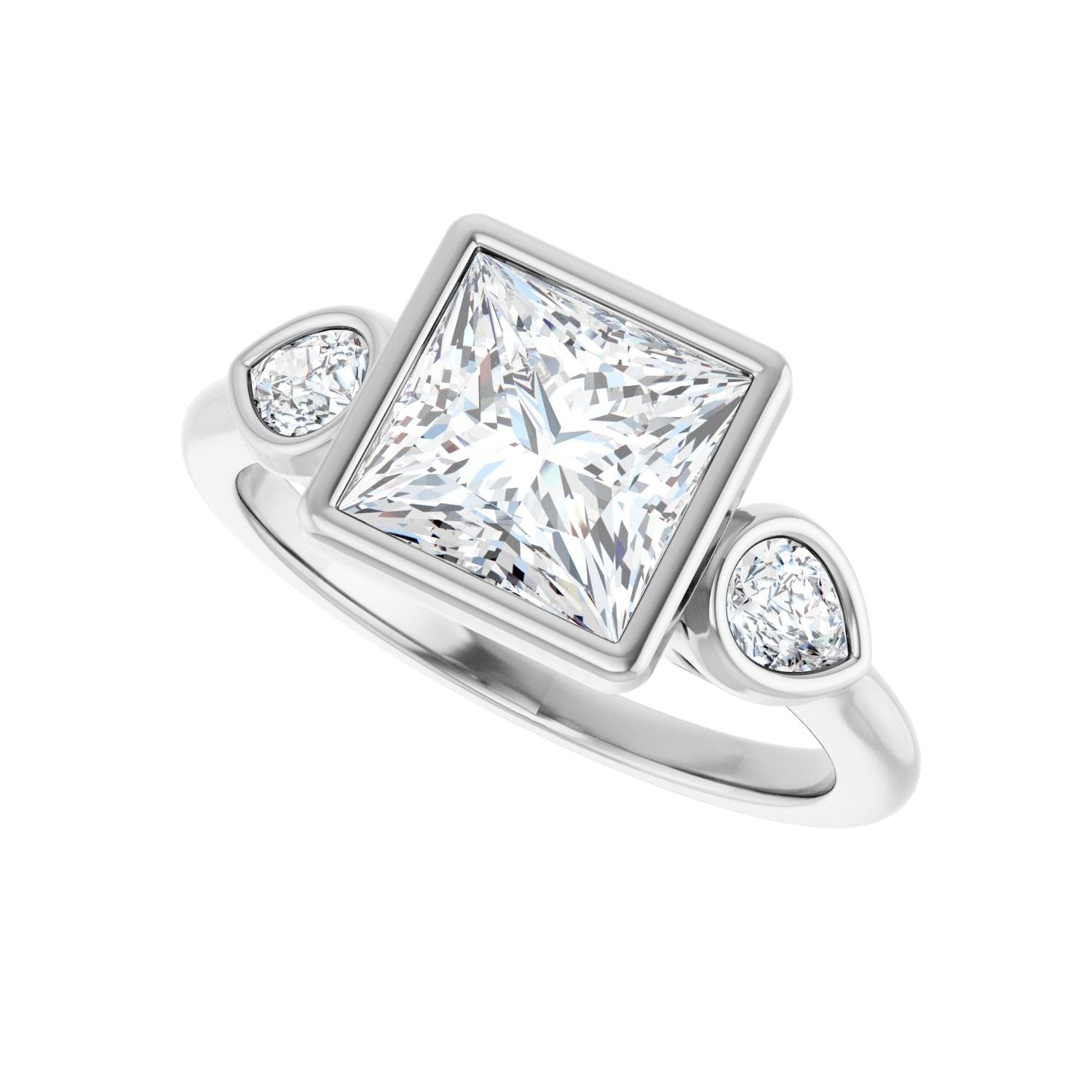 Square Bezel-Set Three-Stone Engagement Ring | Metal Type=14K White Gold | Center Stone Size=2 CT | Image 5