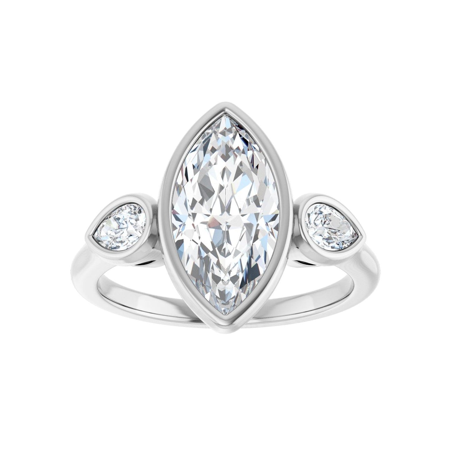 Marquise Bezel-Set Three-Stone Engagement Ring | Metal Type=14K White Gold | Center Stone Size=2 CT | Image 3