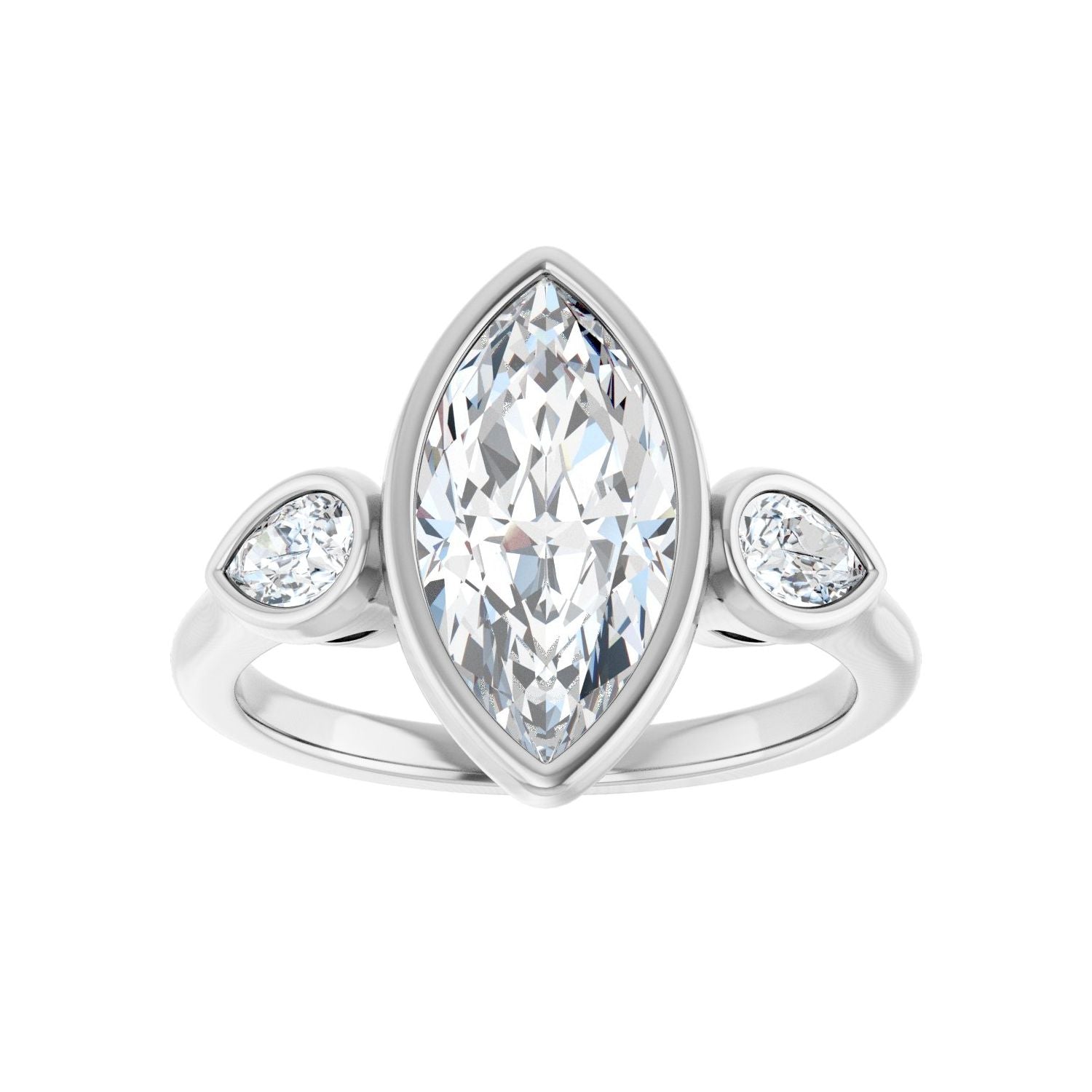 Marquise Bezel-Set Three-Stone Engagement Ring | Metal Type=14K White Gold | Center Stone Size=2 CT | Image 3