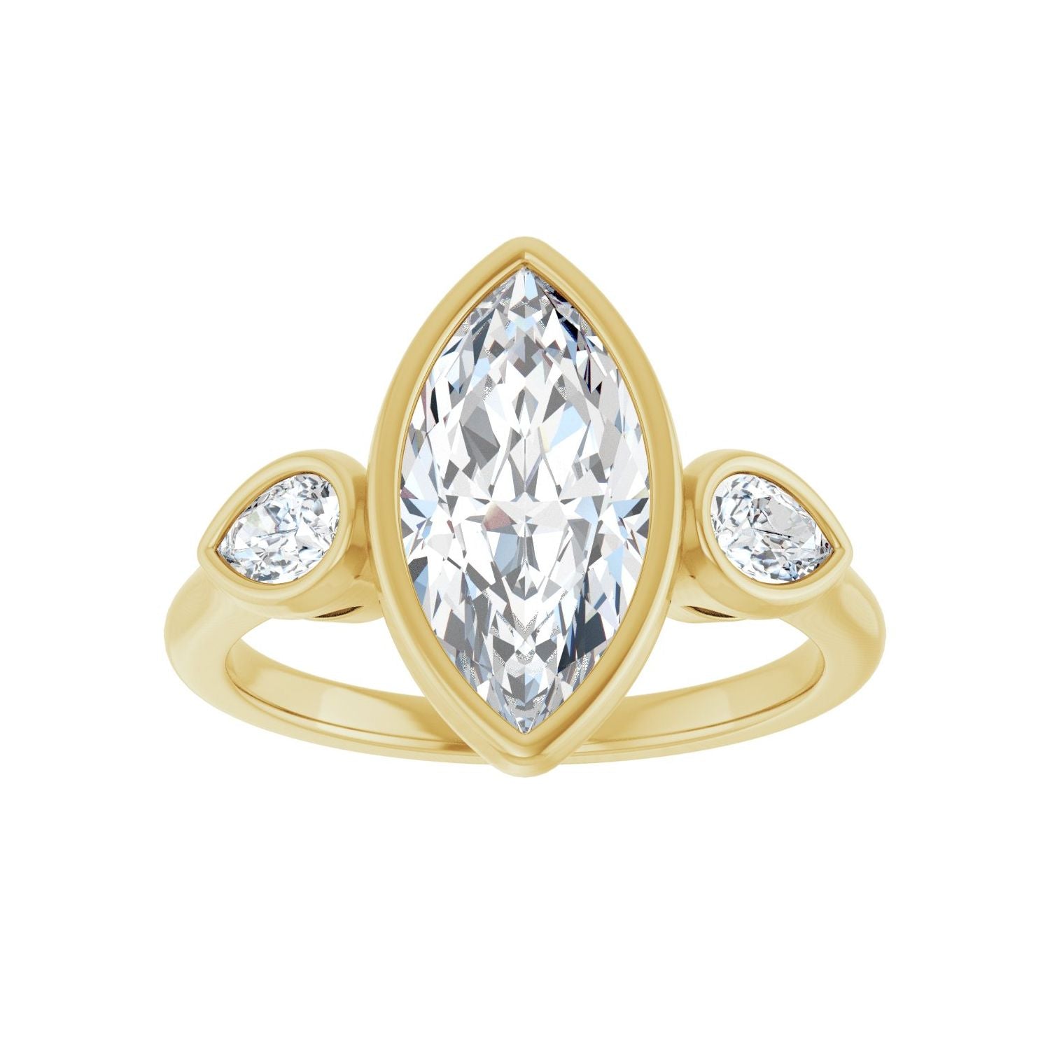 Marquise Bezel-Set Three-Stone Engagement Ring | Metal Type=14K Yellow Gold | Center Stone Size=2 CT | Image 3