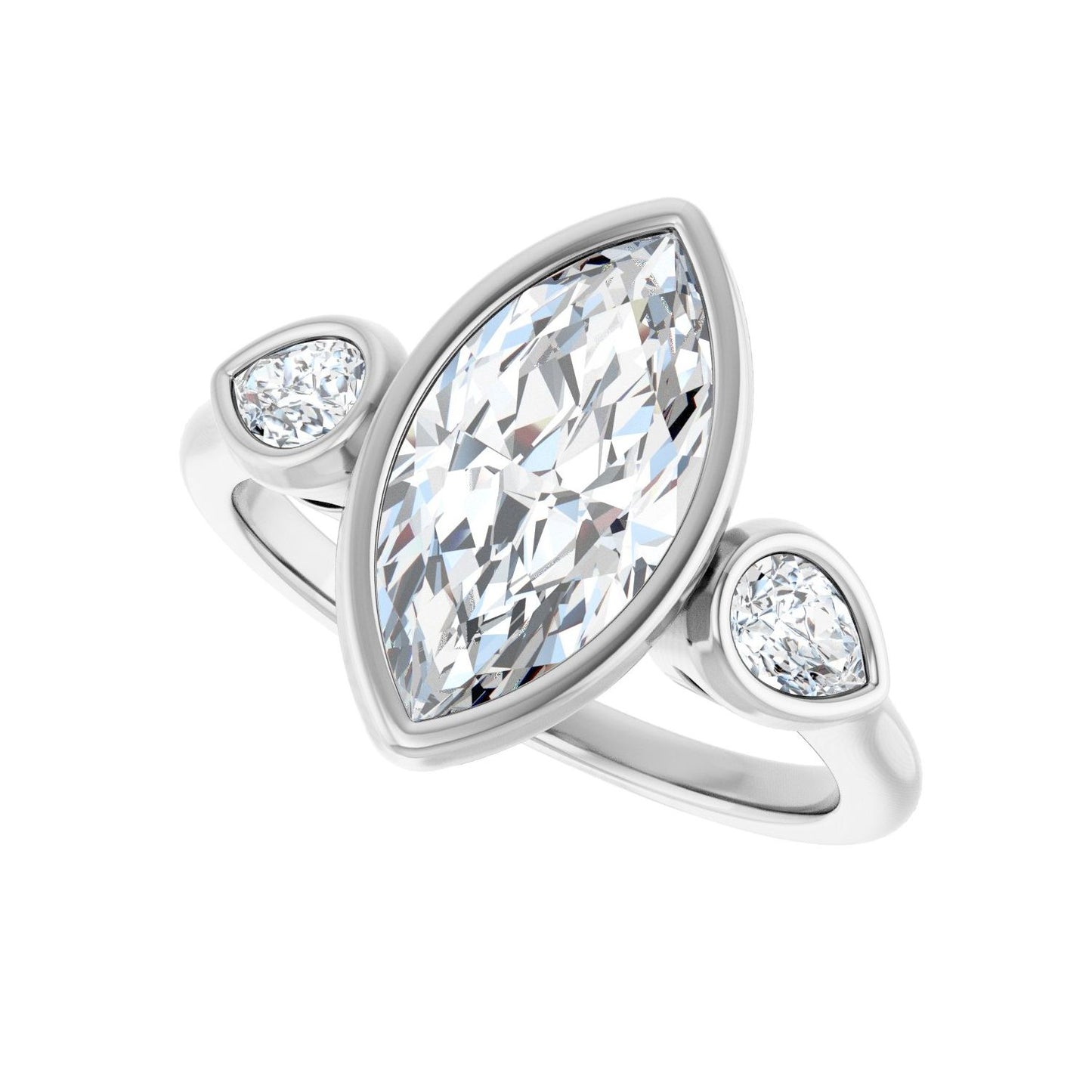Marquise Bezel-Set Three-Stone Engagement Ring | Metal Type=14K White Gold | Center Stone Size=2 CT | Image 5