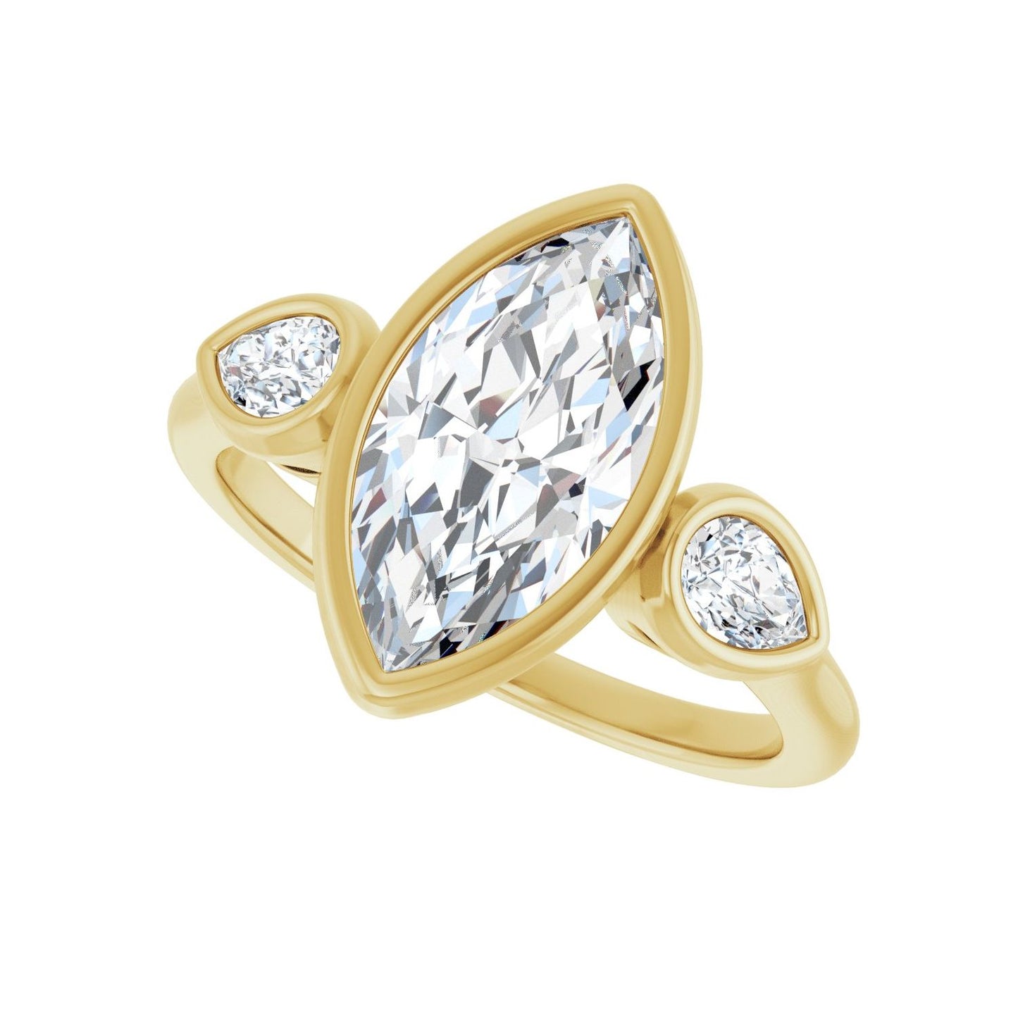 Marquise Bezel-Set Three-Stone Engagement Ring | Metal Type=14K Yellow Gold | Center Stone Size=2 CT | Image 5
