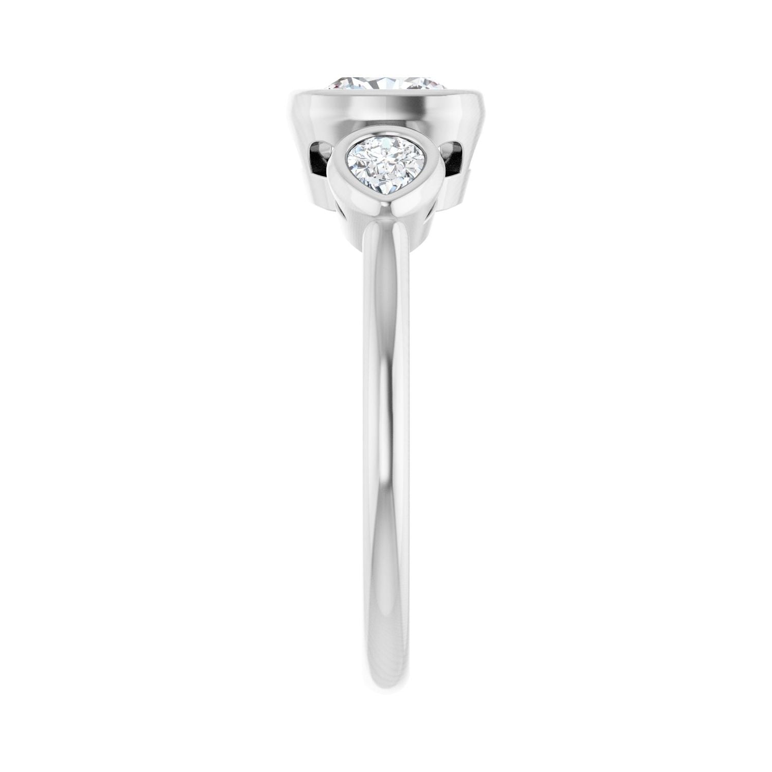 Cushion Bezel-Set Three-Stone Engagement Ring | Metal Type=14K White Gold | Center Stone Size=1 CT | Image 4