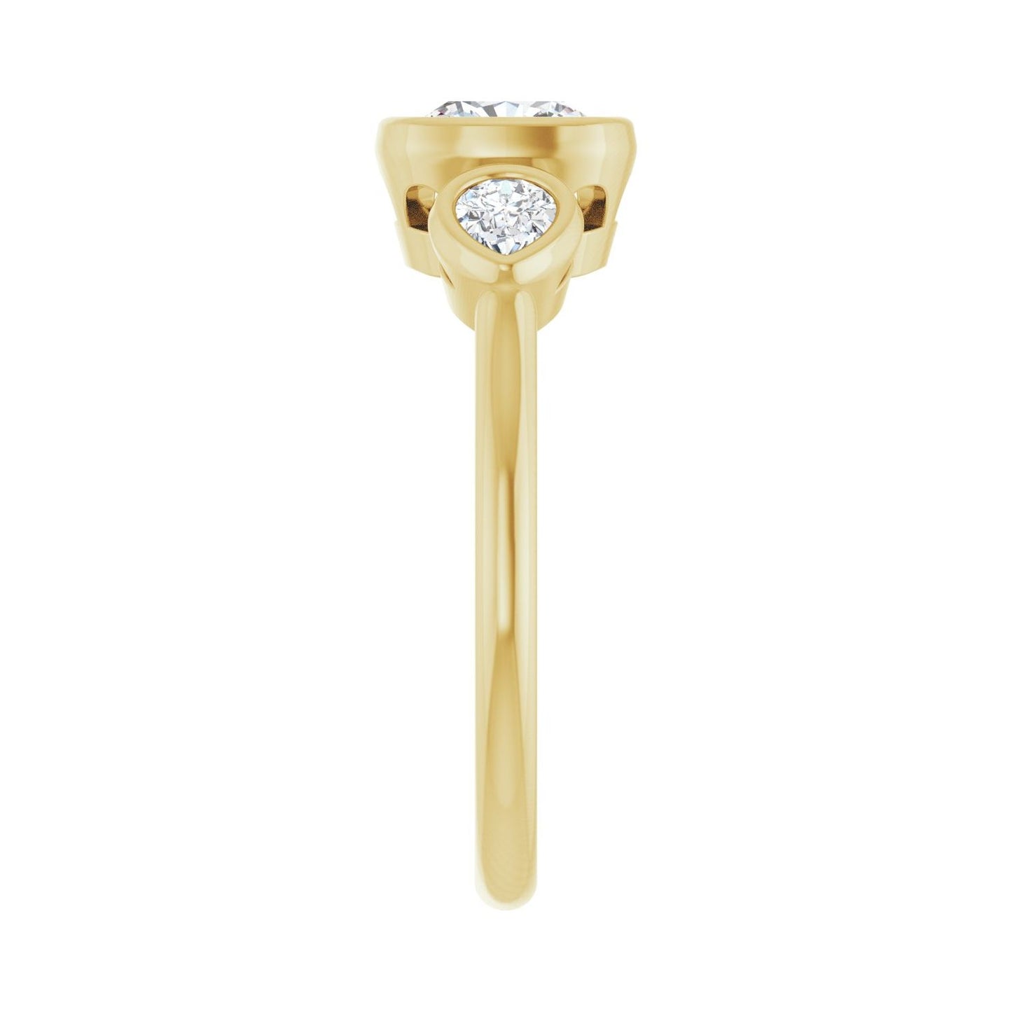 Cushion Bezel-Set Three-Stone Engagement Ring | Metal Type=14K Yellow Gold | Center Stone Size=1 CT | Image 4