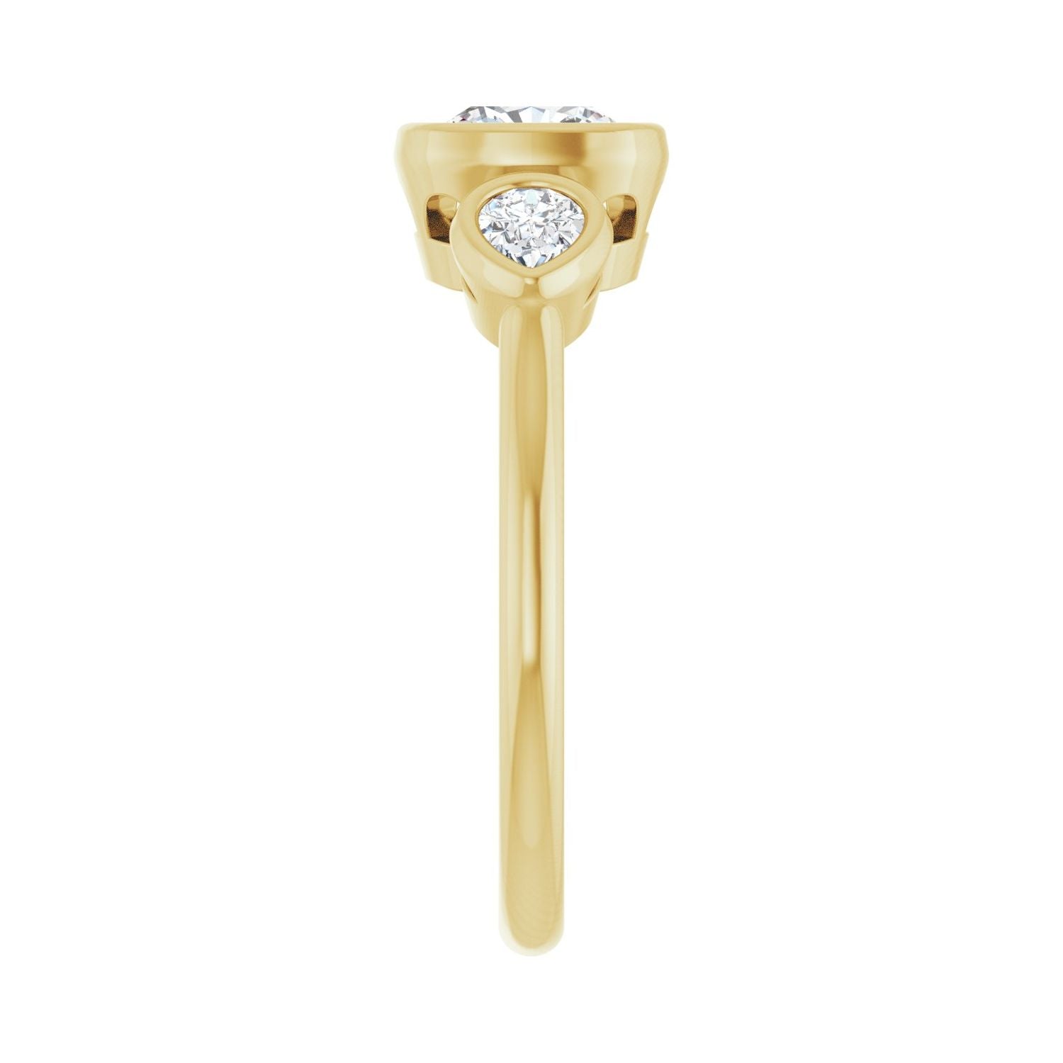 Cushion Bezel-Set Three-Stone Engagement Ring | Metal Type=14K Yellow Gold | Center Stone Size=1 CT | Image 4