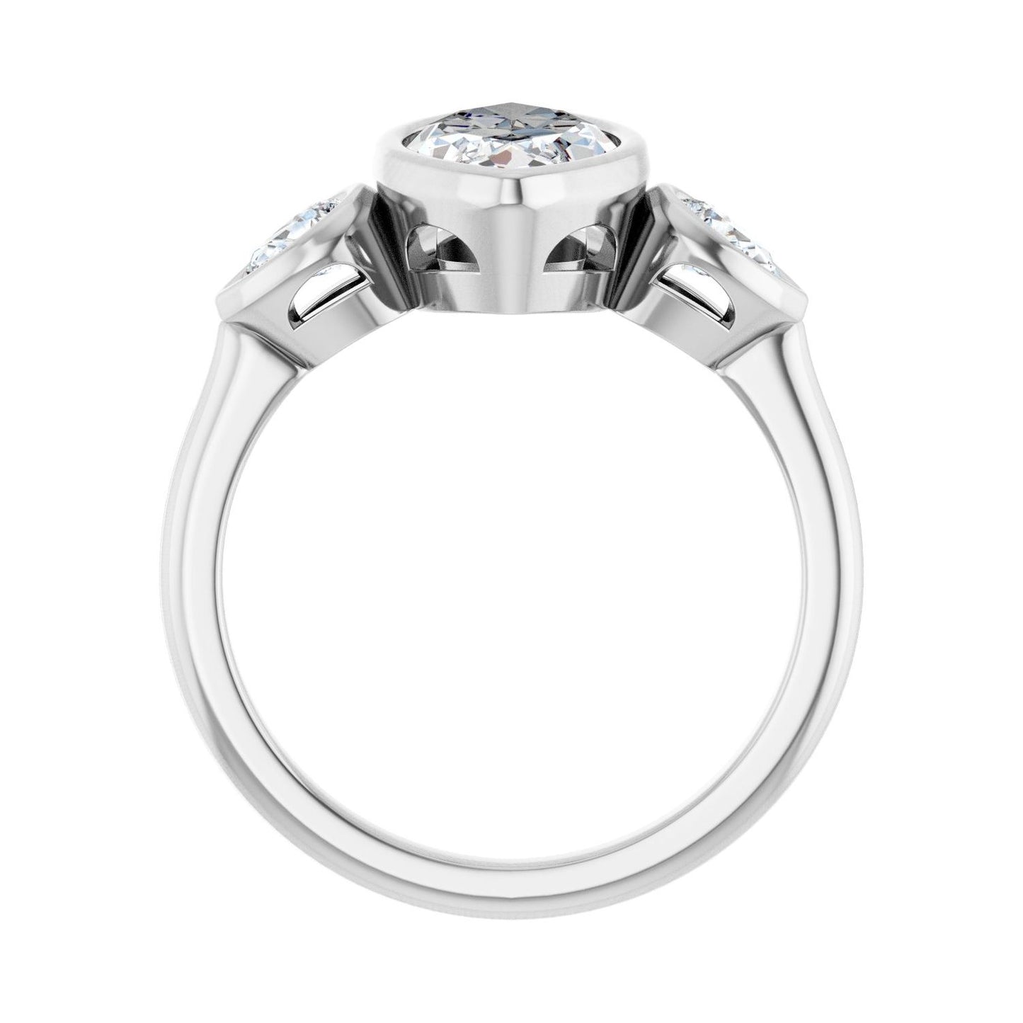 Marquise Bezel-Set Three-Stone Engagement Ring | Metal Type=14K White Gold | Center Stone Size=2 CT | Image 2