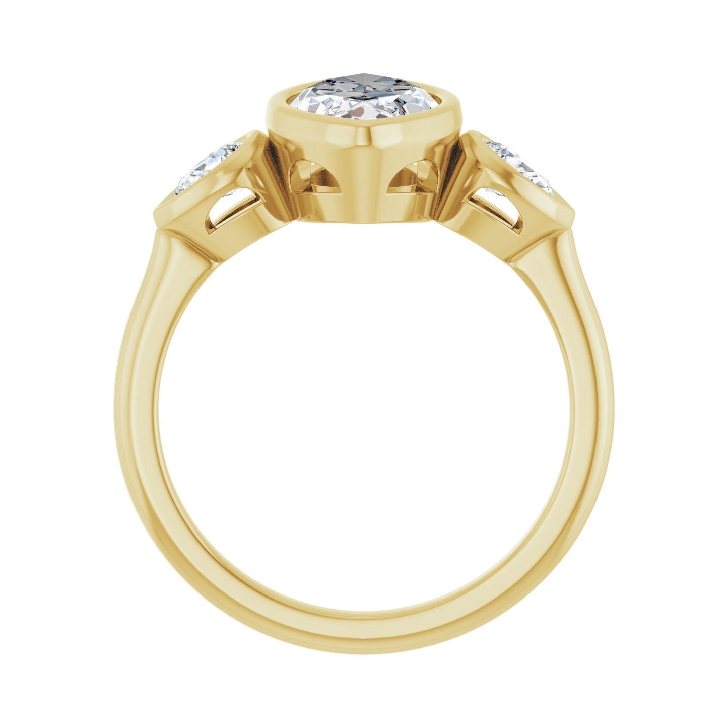 Marquise Bezel-Set Three-Stone Engagement Ring | Metal Type=14K Yellow Gold | Center Stone Size=2 CT | Image 2