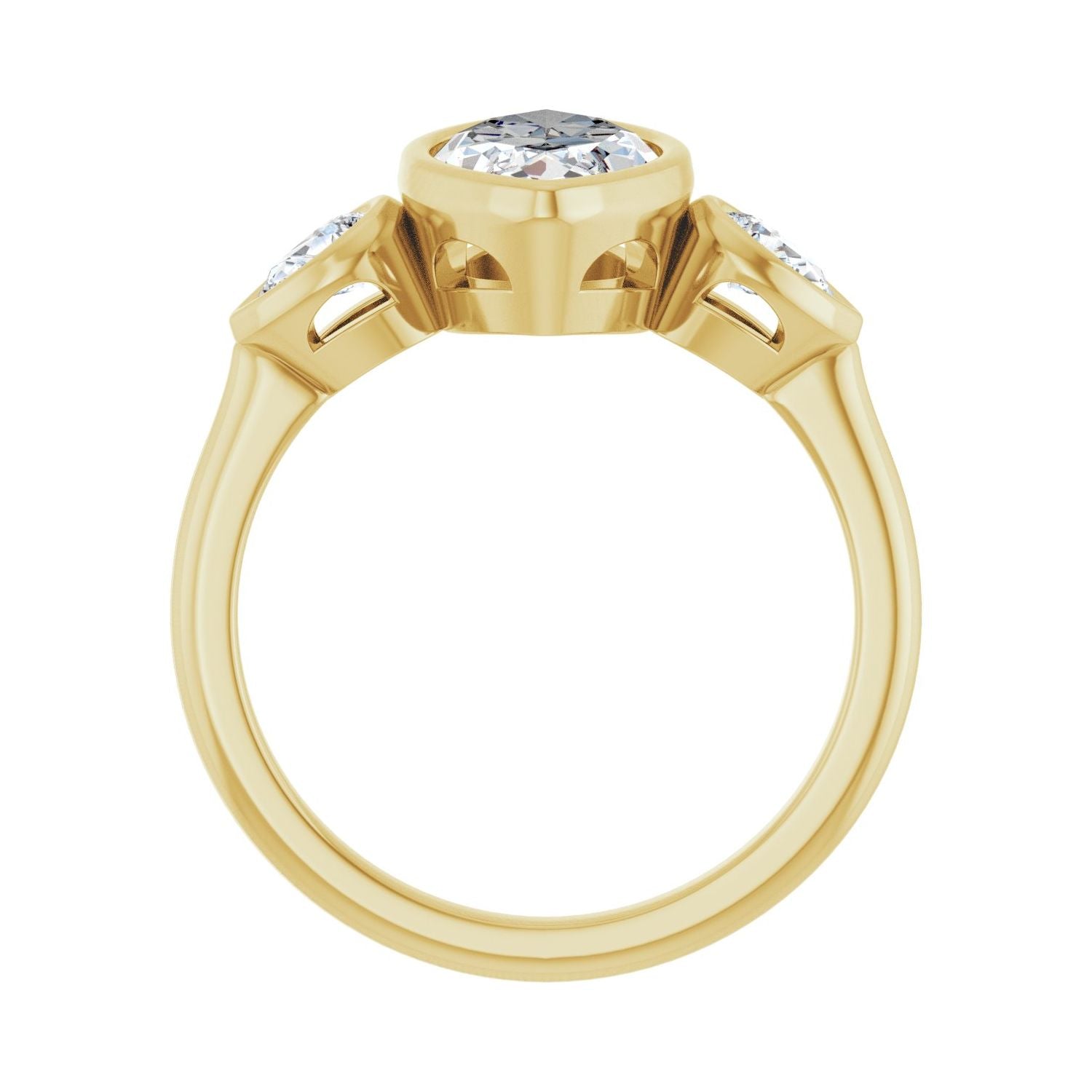 Marquise Bezel-Set Three-Stone Engagement Ring | Metal Type=14K Yellow Gold | Center Stone Size=2 CT | Image 2