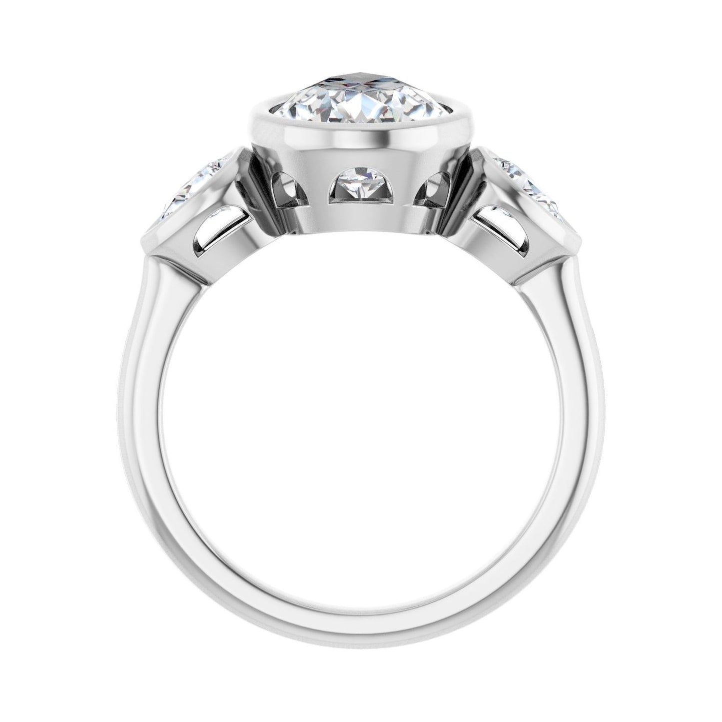 Pear Bezel-Set Three-Stone Engagement Ring | Metal Type=14K White Gold | Center Stone Size=3 CT | Image 2
