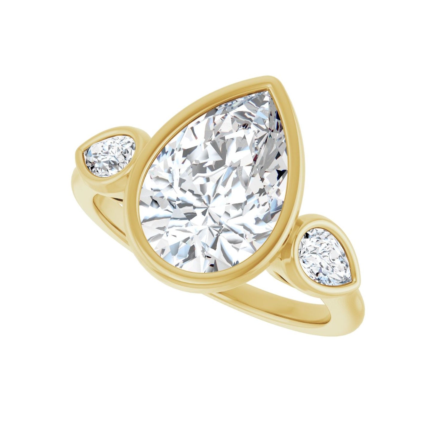 Pear Bezel-Set Three-Stone Engagement Ring | Metal Type=14K Yellow Gold | Center Stone Size=3 CT | Image 5