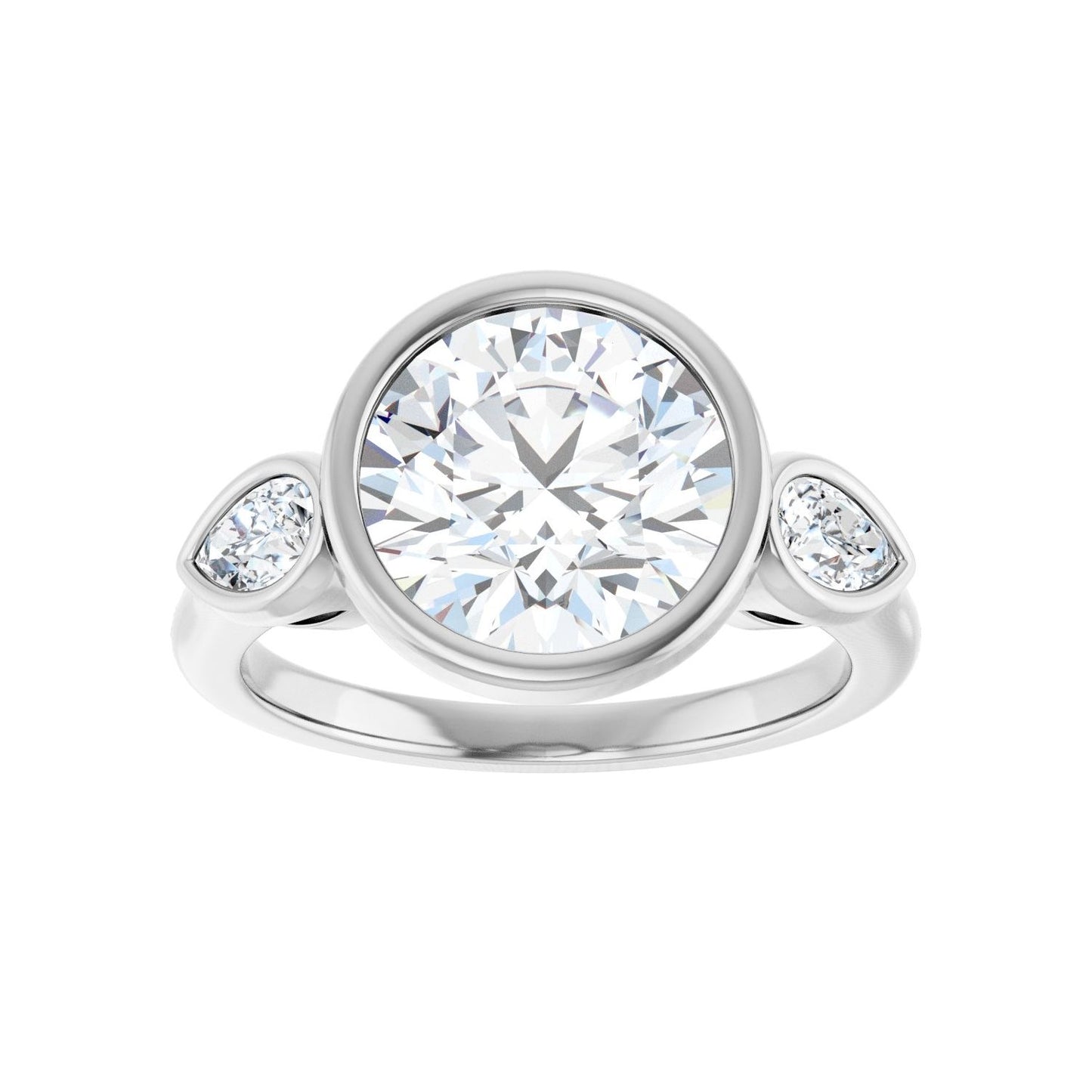 Round Bezel-Set Three-Stone Engagement Ring | Metal Type=14K White Gold | Center Stone Size=3 CT | Image 3