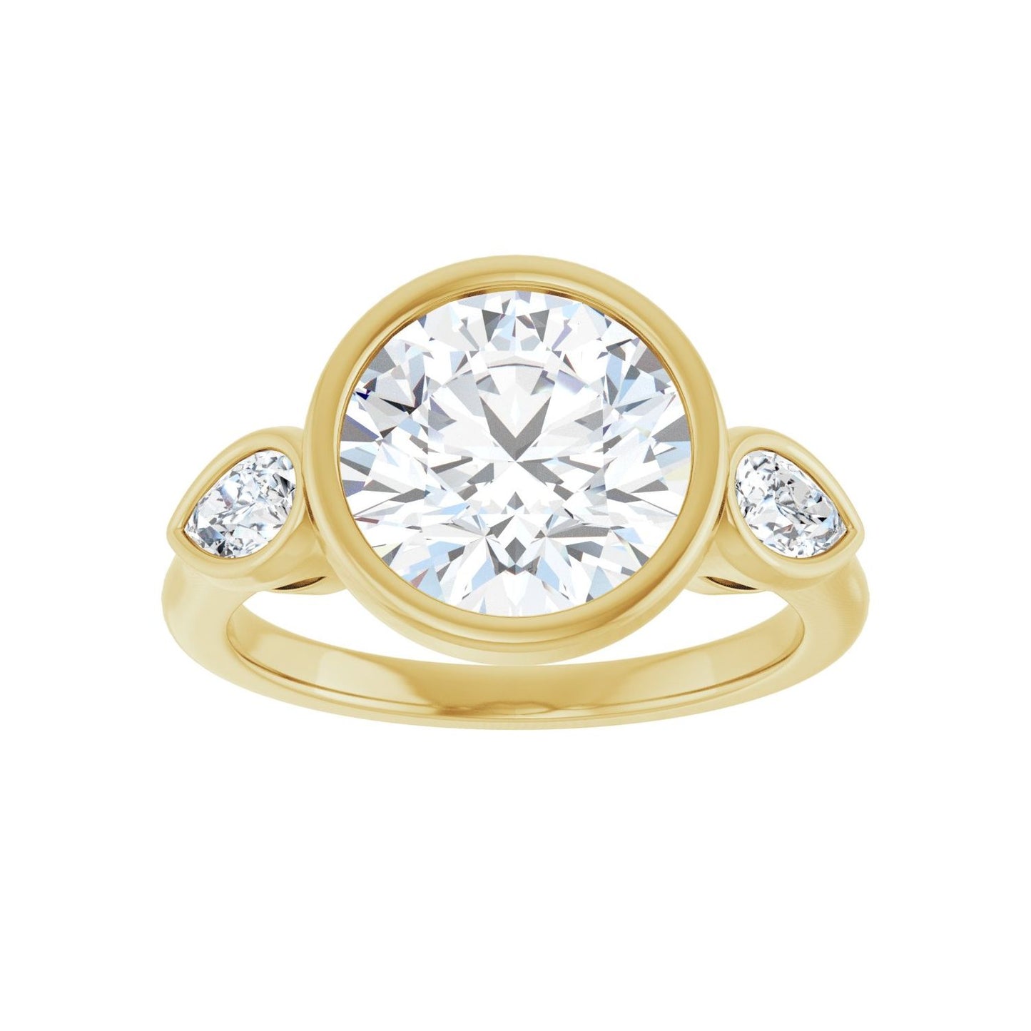 Round Bezel-Set Three-Stone Engagement Ring | Metal Type=14K Yellow Gold | Center Stone Size=3 CT | Image 3