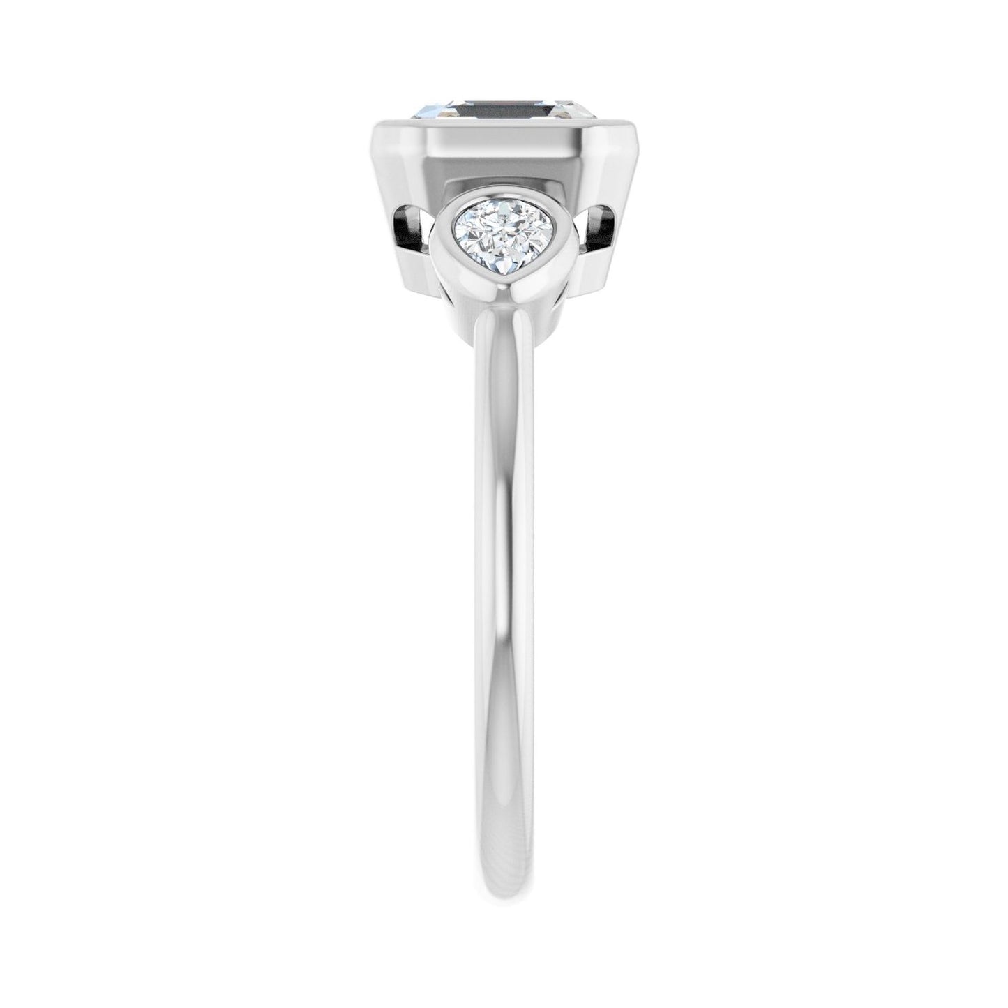 Asscher Bezel-Set Three-Stone Engagement Ring | Metal Type=14K White Gold | Center Stone Size=1.5 CT | Image 4