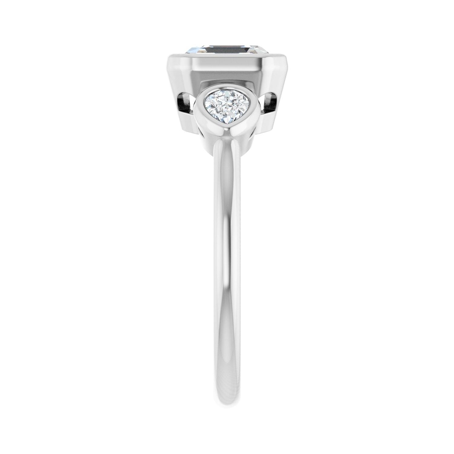 Asscher Bezel-Set Three-Stone Engagement Ring | Metal Type=14K White Gold | Center Stone Size=1.5 CT | Image 4