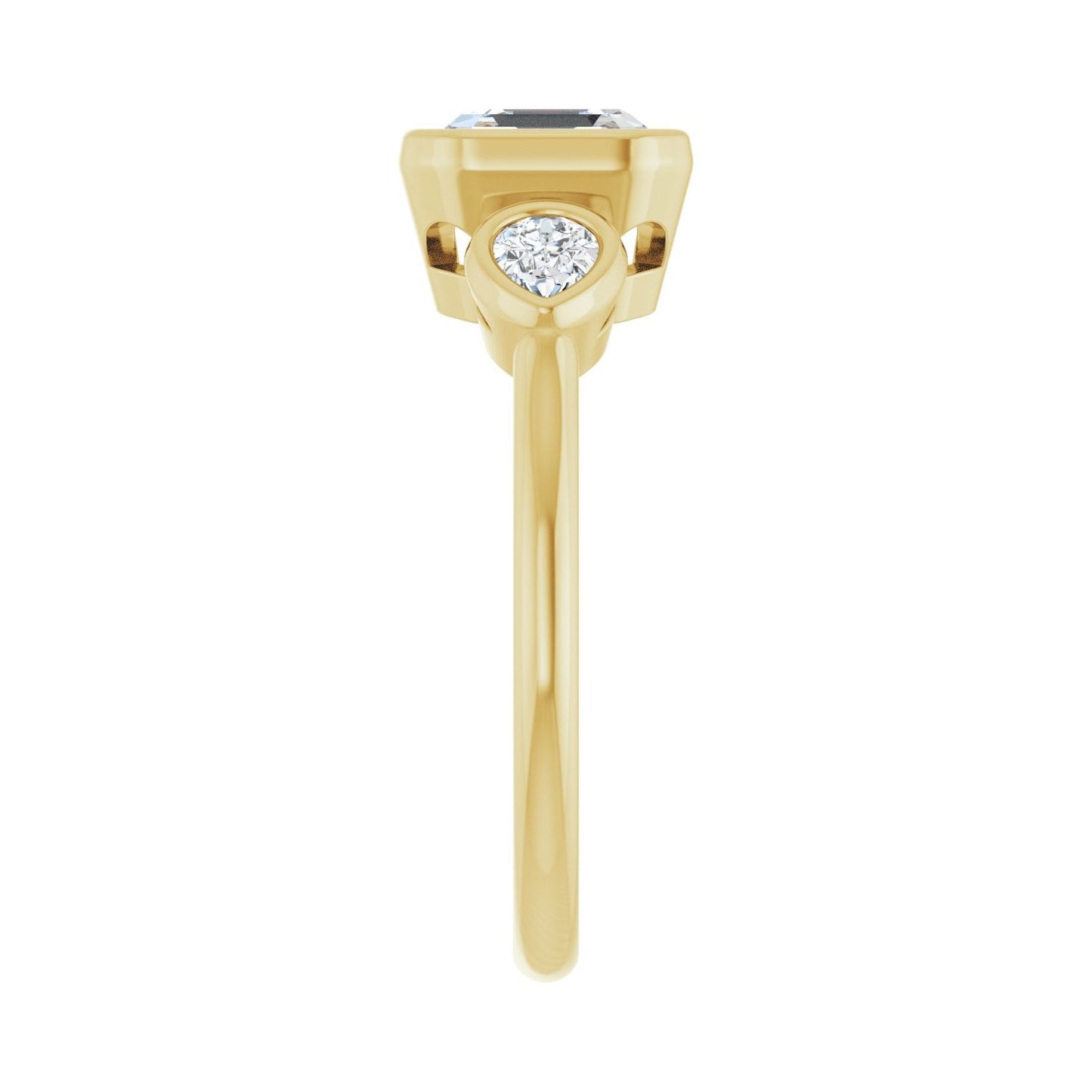 Asscher Bezel-Set Three-Stone Engagement Ring | Metal Type=14K Yellow Gold | Center Stone Size=1.5 CT | Image 4