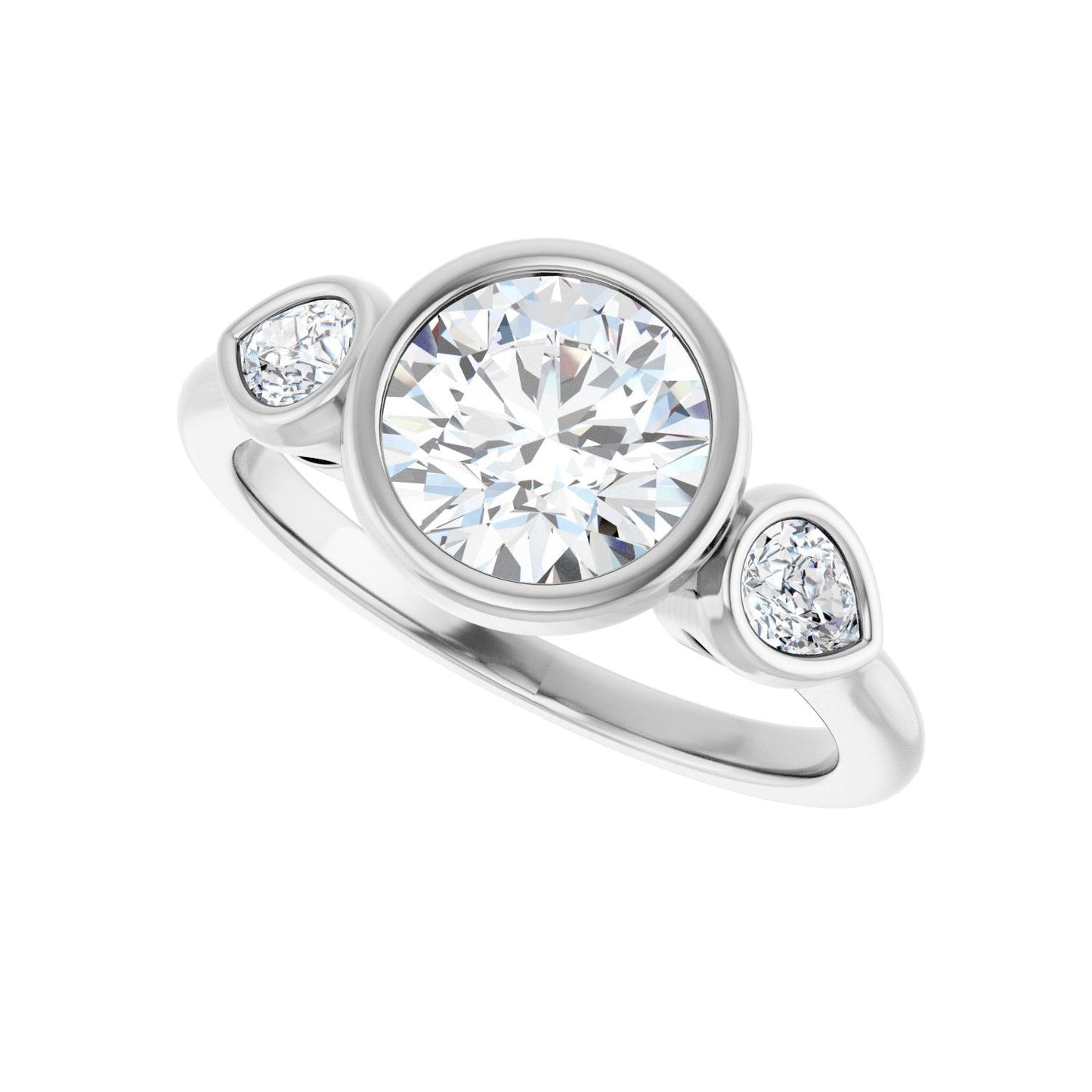 Round Bezel-Set Three-Stone Engagement Ring | Metal Type=14K White Gold | Center Stone Size=1.5 CT | Image 5