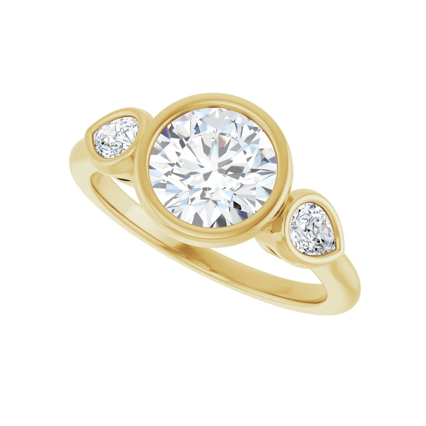 Round Bezel-Set Three-Stone Engagement Ring | Metal Type=14K Yellow Gold | Center Stone Size=1.5 CT | Image 5
