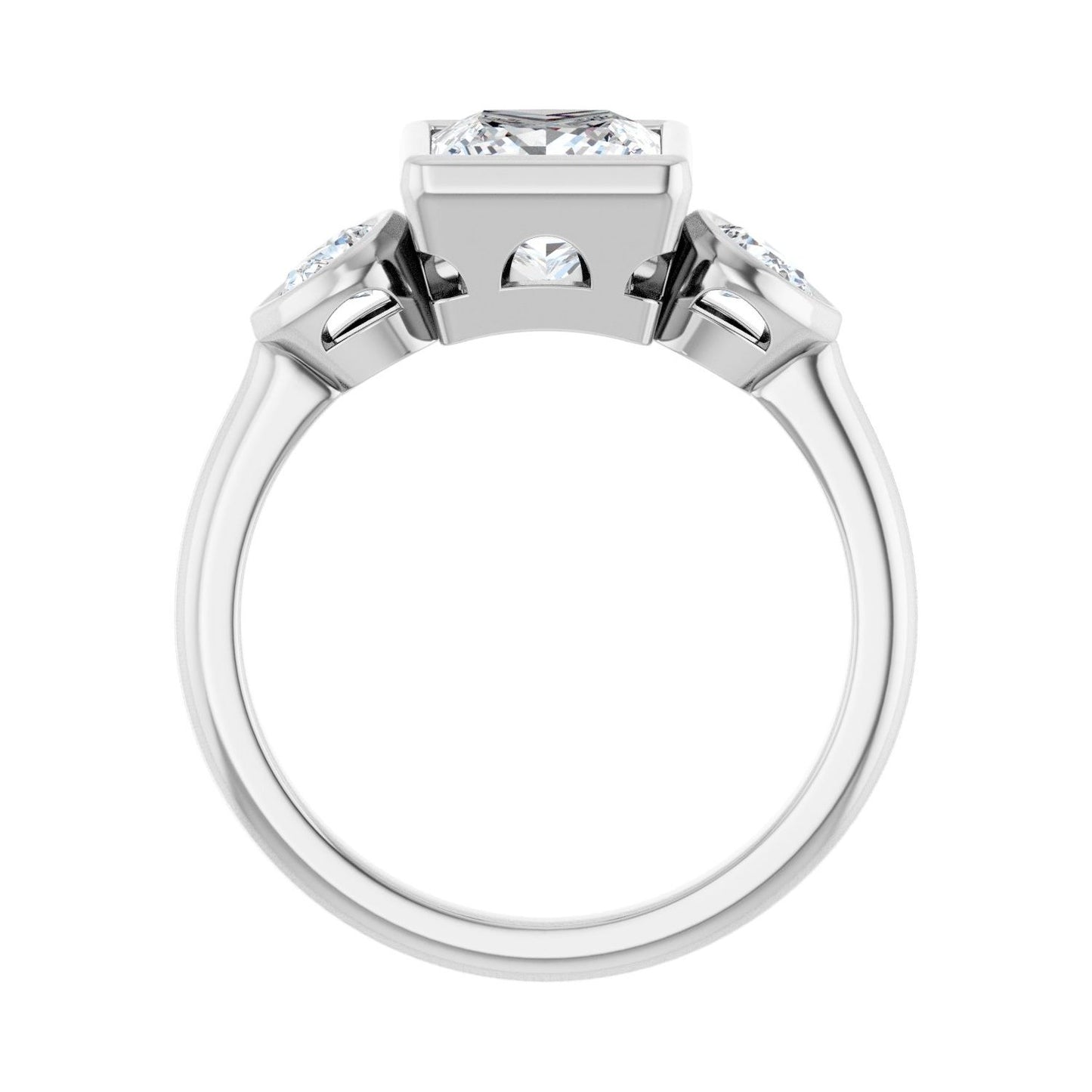 Square Bezel-Set Three-Stone Engagement Ring | Metal Type=14K White Gold | Center Stone Size=1.5 CT | Image 2
