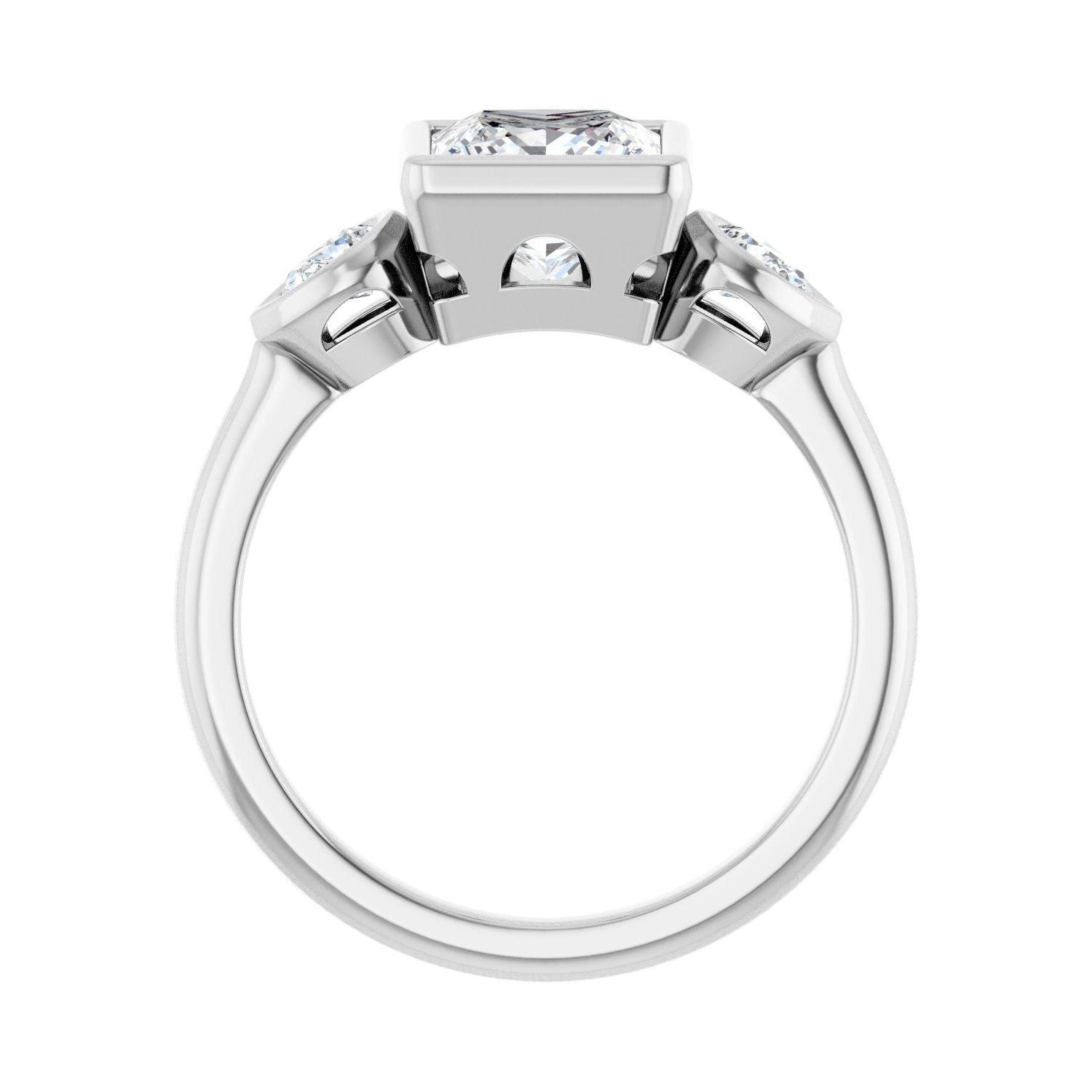 Square Bezel-Set Three-Stone Engagement Ring | Metal Type=14K White Gold | Center Stone Size=1.5 CT | Image 2