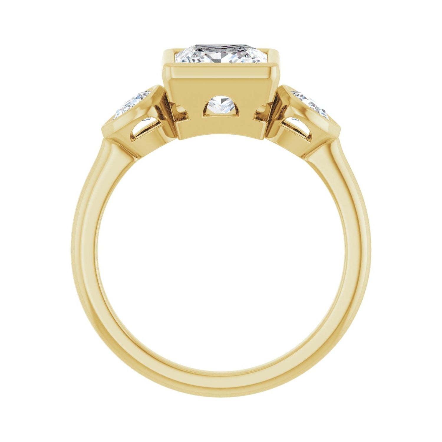 Square Bezel-Set Three-Stone Engagement Ring | Metal Type=14K Yellow Gold | Center Stone Size=1.5 CT | Image 2