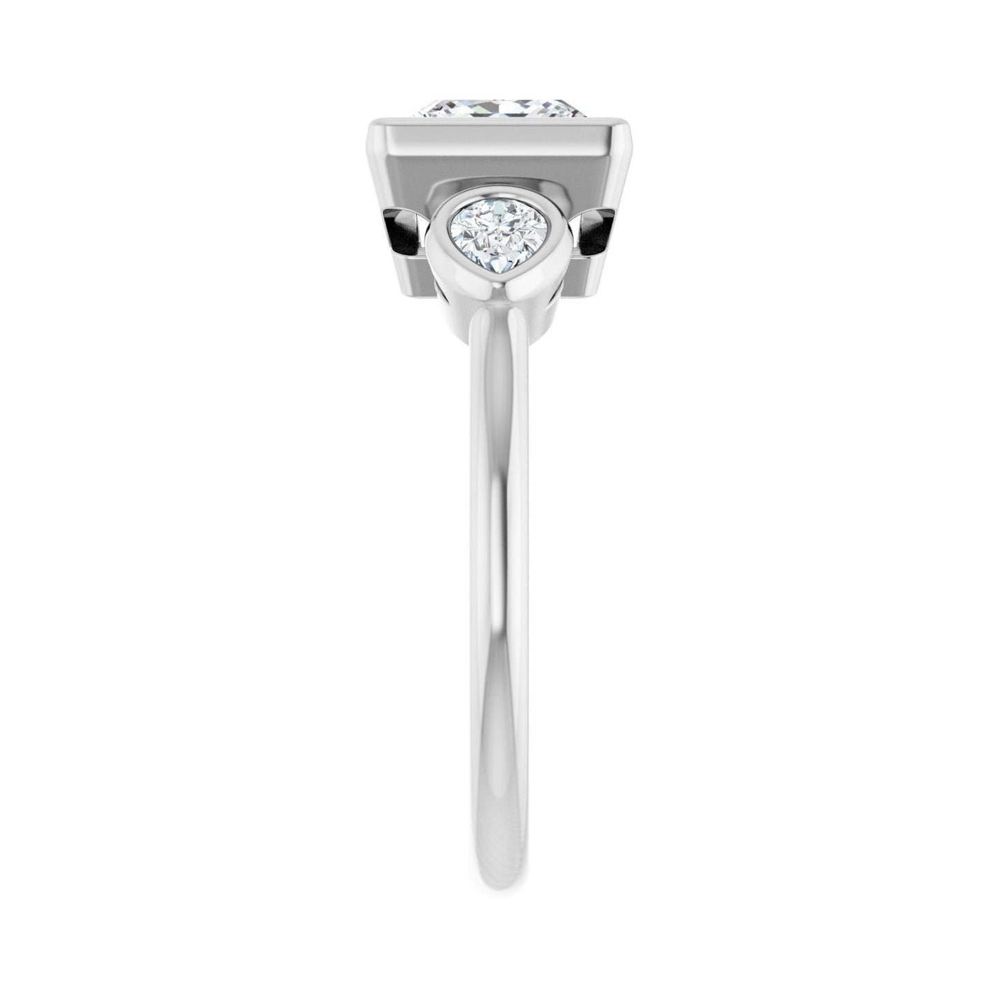 Square Bezel-Set Three-Stone Engagement Ring | Metal Type=14K White Gold | Center Stone Size=1.5 CT | Image 4