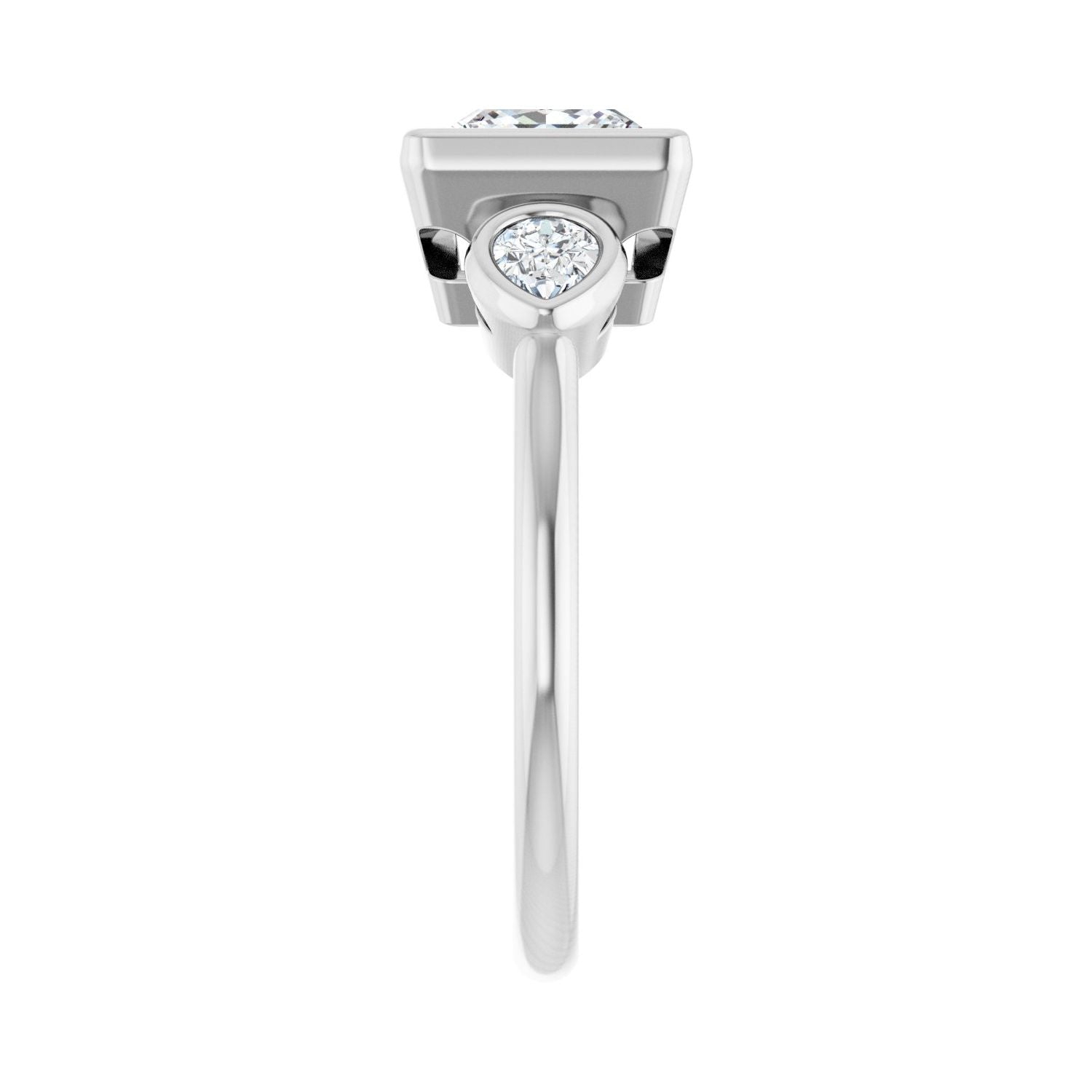 Square Bezel-Set Three-Stone Engagement Ring | Metal Type=14K White Gold | Center Stone Size=1.5 CT | Image 4