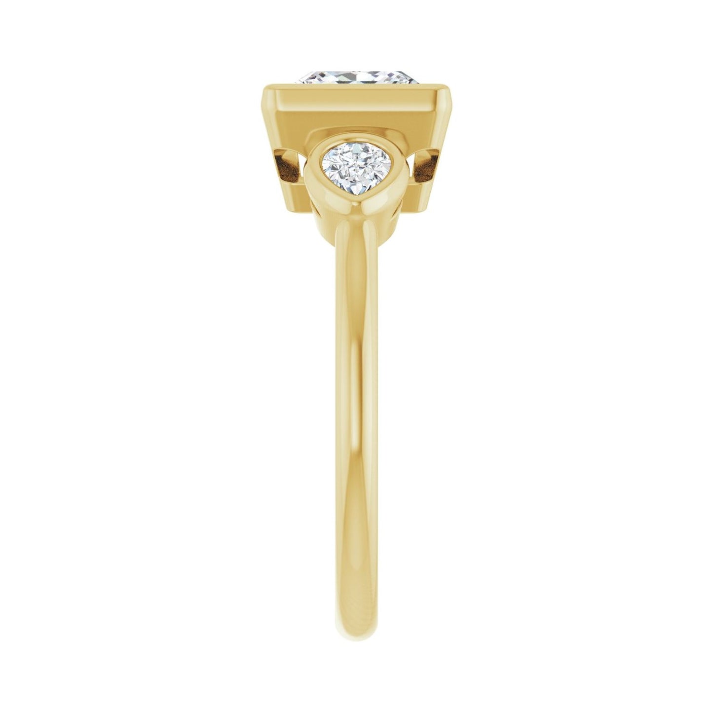 Square Bezel-Set Three-Stone Engagement Ring | Metal Type=14K Yellow Gold | Center Stone Size=1.5 CT | Image 4