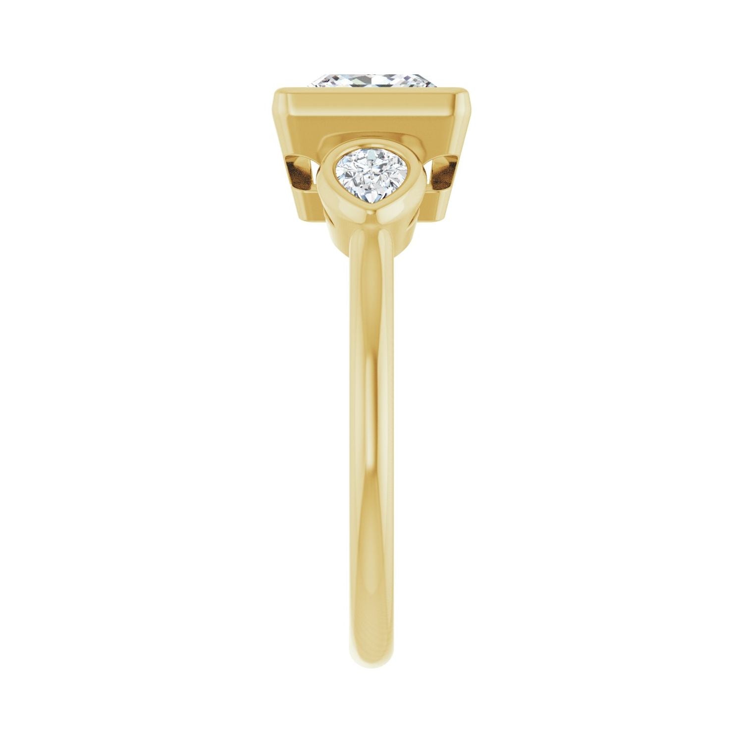 Square Bezel-Set Three-Stone Engagement Ring | Metal Type=14K Yellow Gold | Center Stone Size=1.5 CT | Image 4