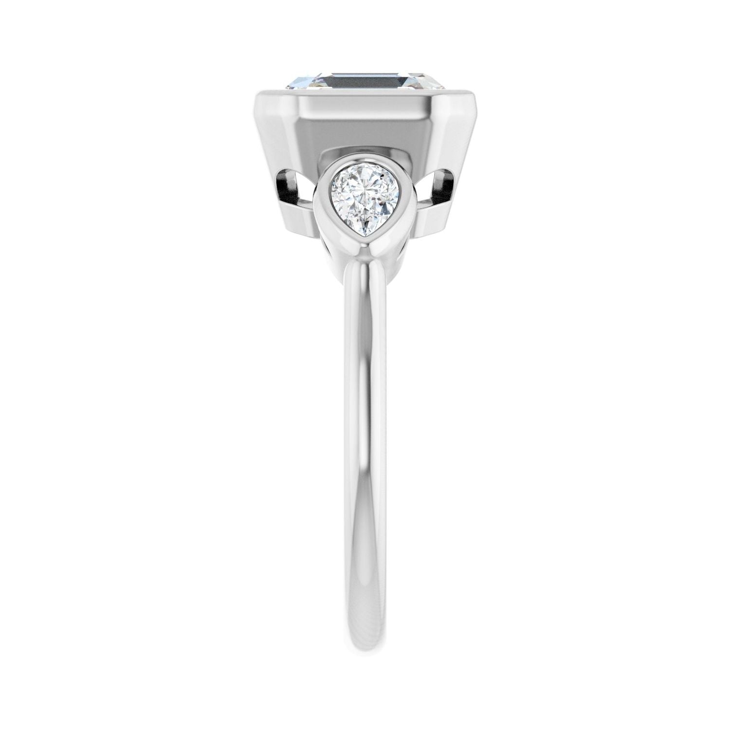 Asscher Bezel-Set Three-Stone Engagement Ring | Metal Type=14K White Gold | Center Stone Size=3 CT | Image 4