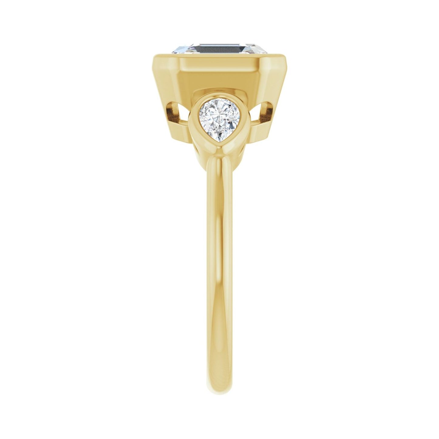 Asscher Bezel-Set Three-Stone Engagement Ring | Metal Type=14K Yellow Gold | Center Stone Size=3 CT | Image 4