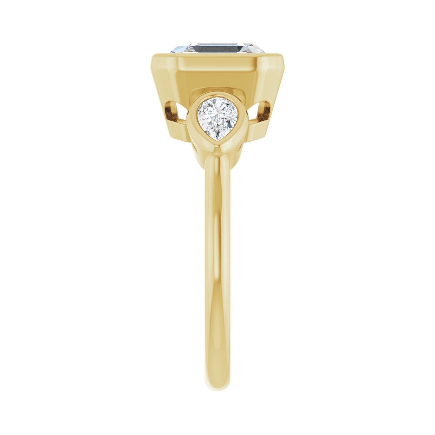 Asscher Bezel-Set Three-Stone Engagement Ring | Metal Type=14K Yellow Gold | Center Stone Size=3 CT | Image 4