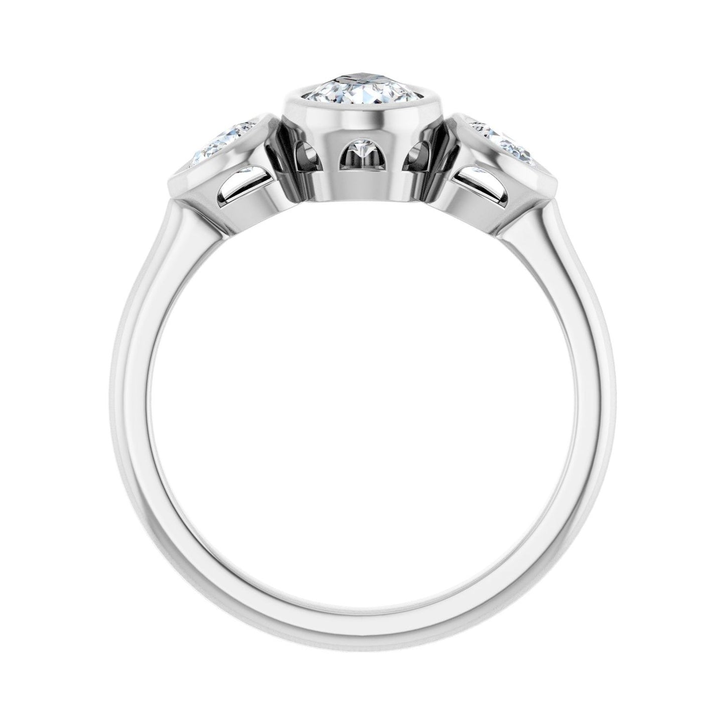 Pear Bezel-Set Three-Stone Engagement Ring | Metal Type=14K White Gold | Center Stone Size=1 CT | Image 2
