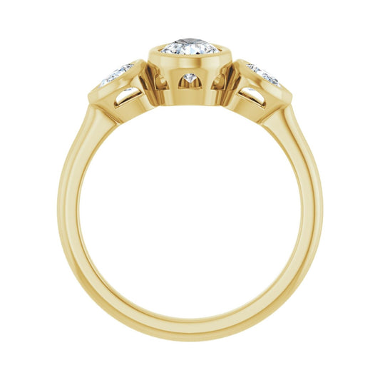 Pear Bezel-Set Three-Stone Engagement Ring | Metal Type=14K Yellow Gold | Center Stone Size=1 CT | Image 2