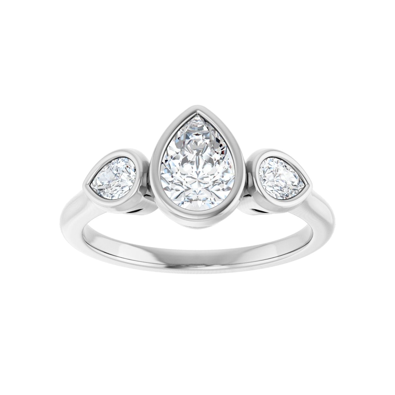 Pear Bezel-Set Three-Stone Engagement Ring | Metal Type=14K White Gold | Center Stone Size=1 CT | Image 3