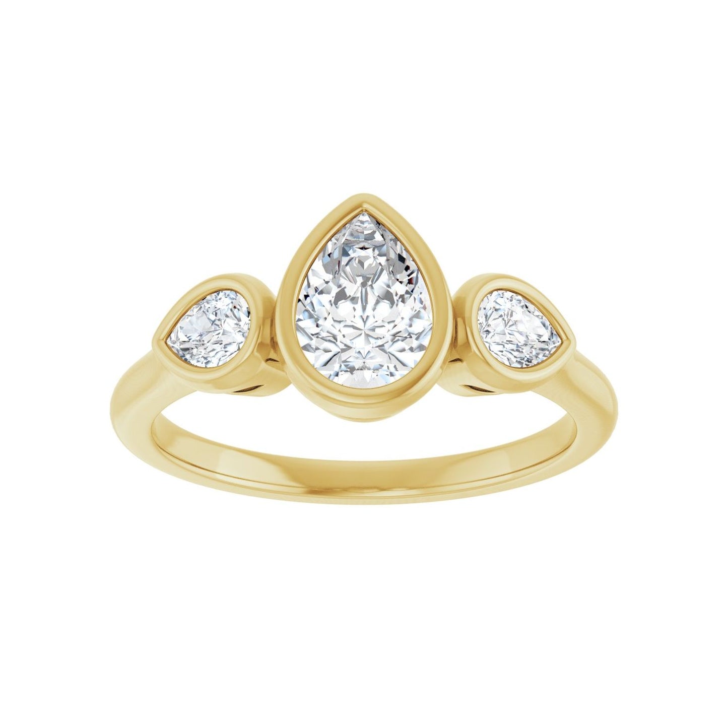 Pear Bezel-Set Three-Stone Engagement Ring | Metal Type=14K Yellow Gold | Center Stone Size=1 CT | Image 3