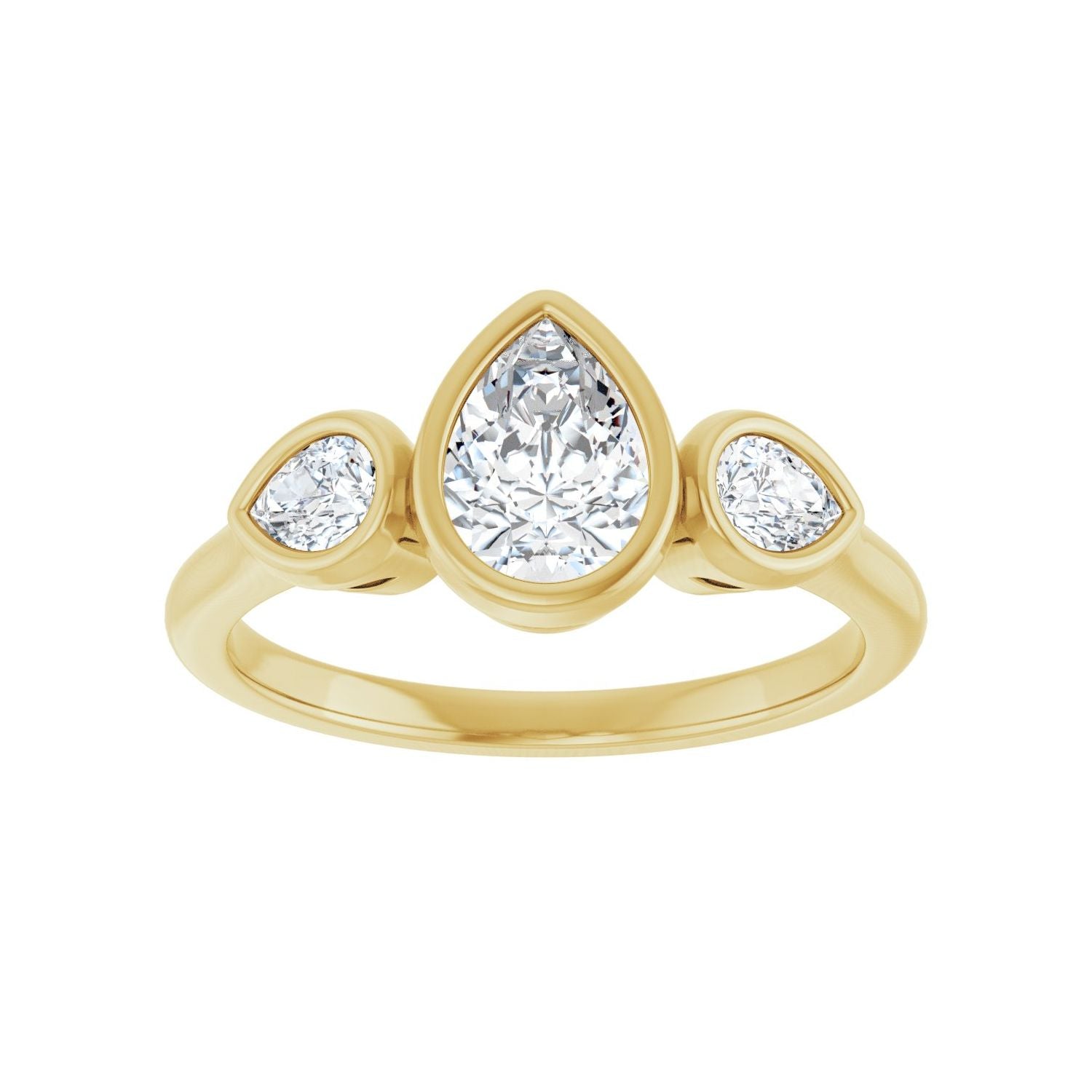 Pear Bezel-Set Three-Stone Engagement Ring | Metal Type=14K Yellow Gold | Center Stone Size=1 CT | Image 3